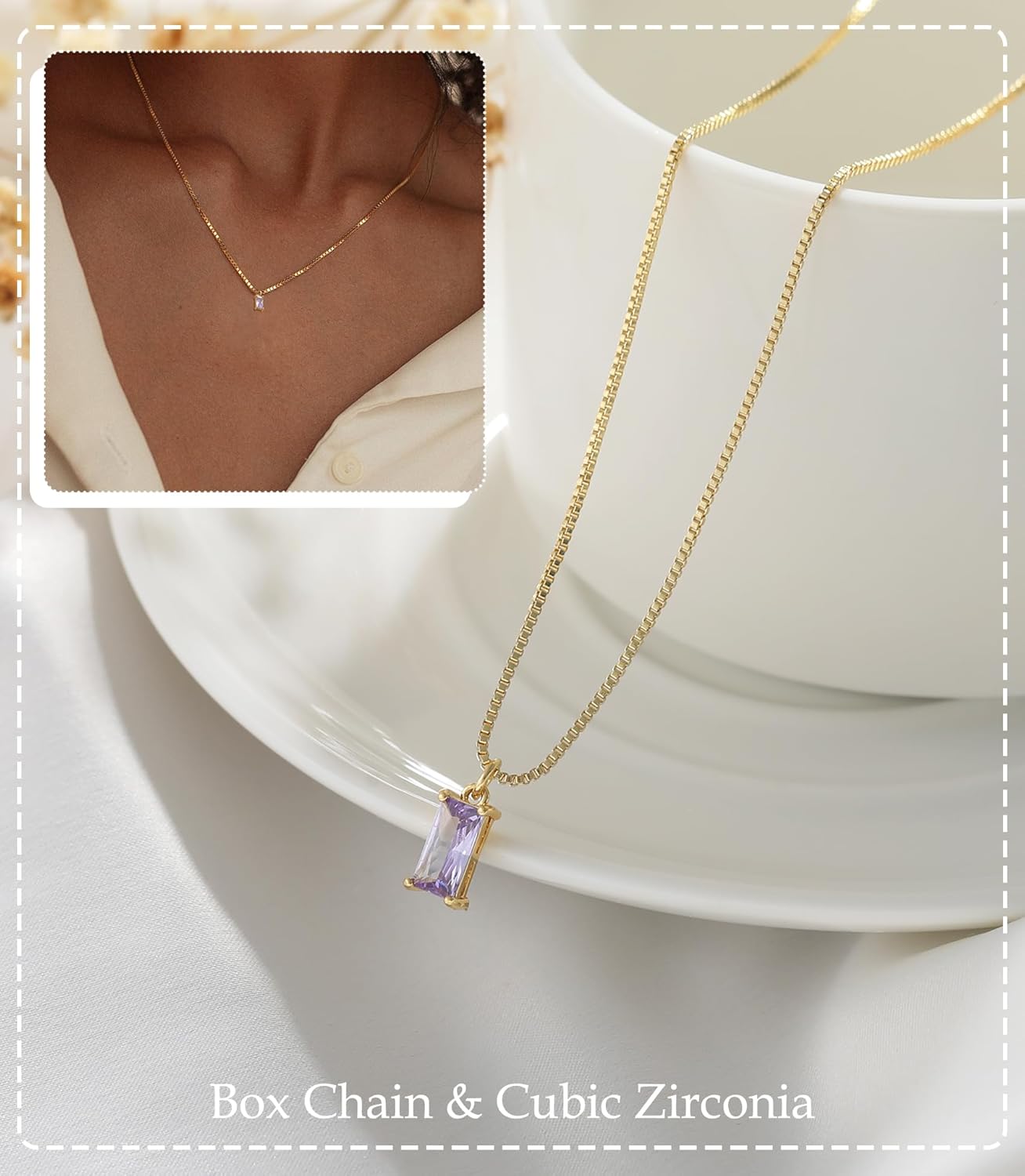 Emerald Birthstone Necklace, 14K Gold Plated Dainty Pendant for Women & Mothers, Green Cubic Zirconia Birthday Gift Jewelry