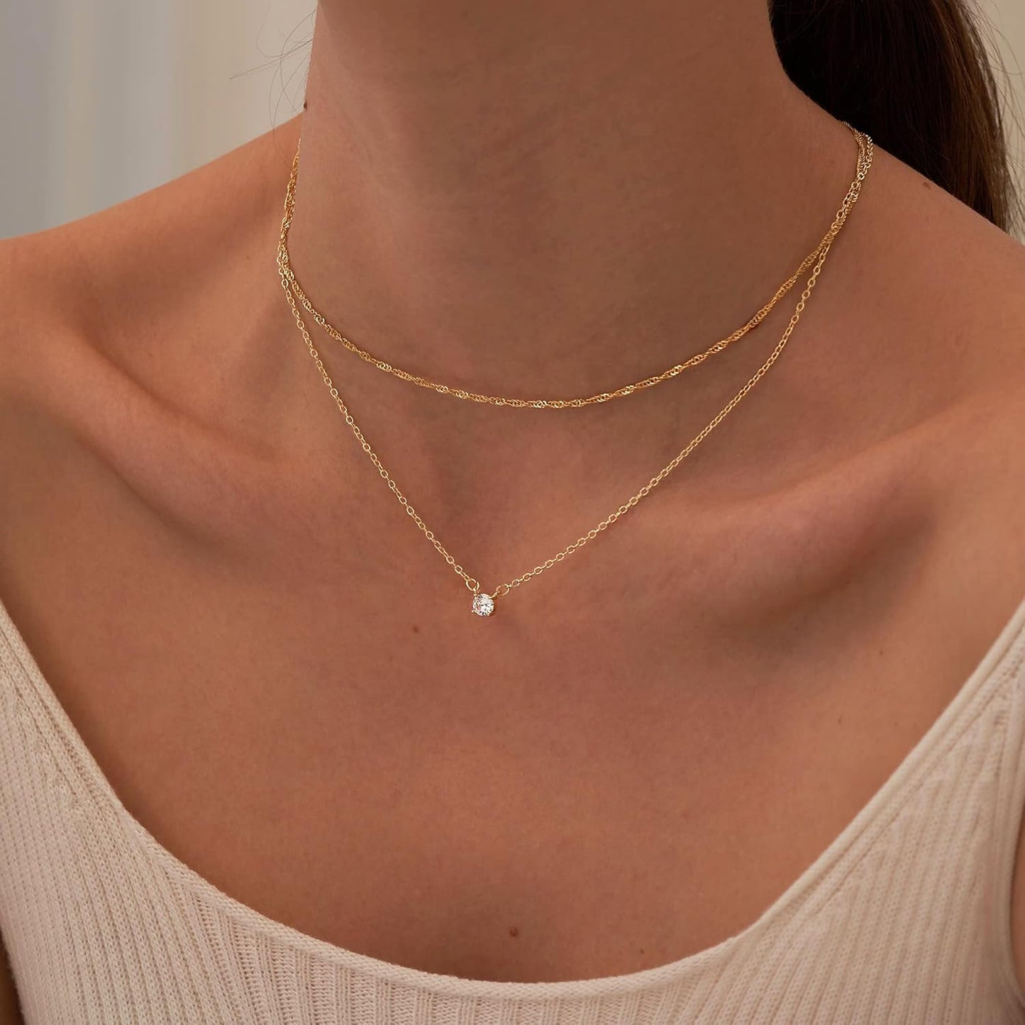 "TEWIKY DIAMOND NECKLACES FOR WOMEN - 14K GOLD/STERLING SILVER CHOKER, DAINTY GOLD PLATED CZ JEWELRY, TRENDY GIFT"