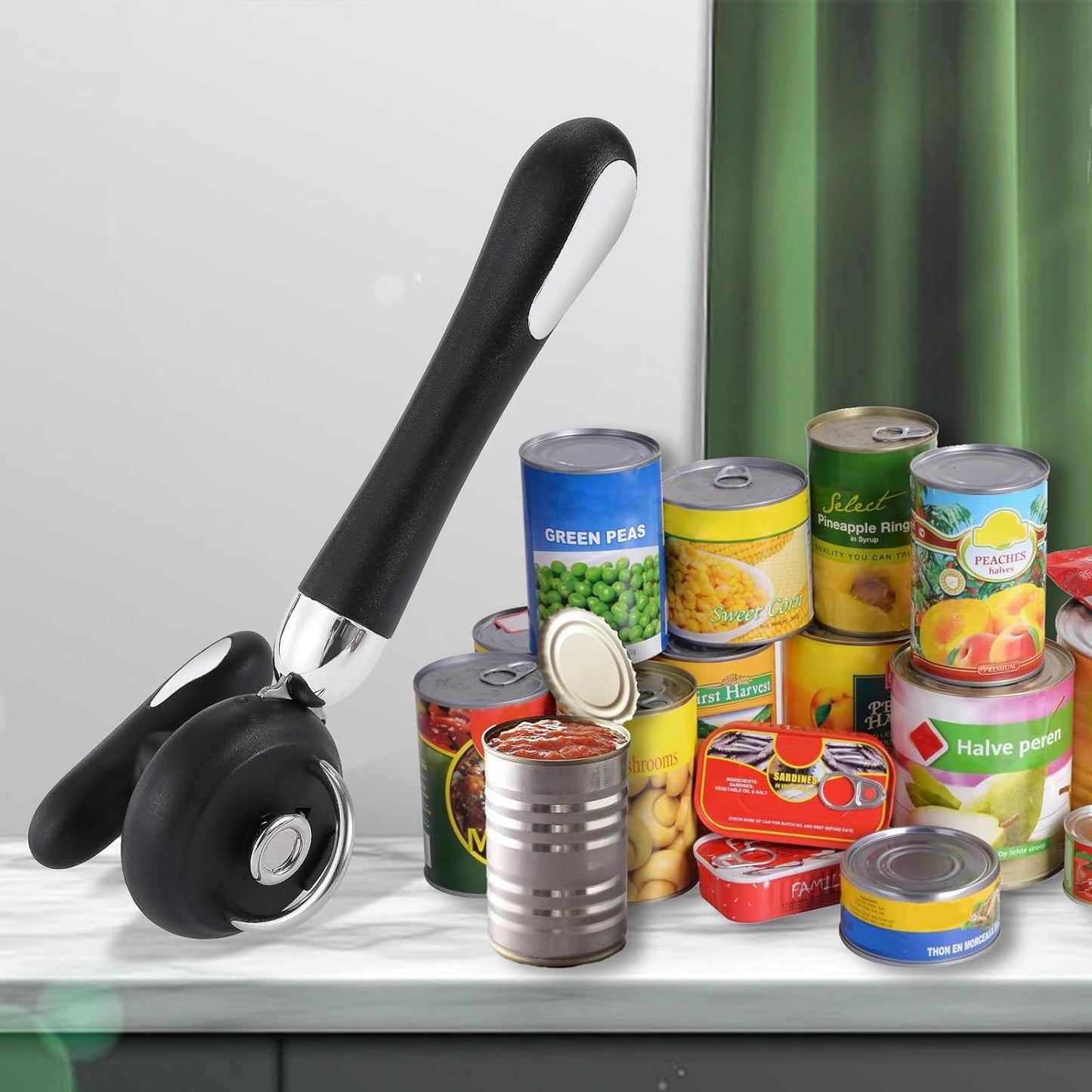 Can Opener Manual Tin Opener Stainless Steel Heavy Duty, Oversized Hand-held Easy Rotary Knob