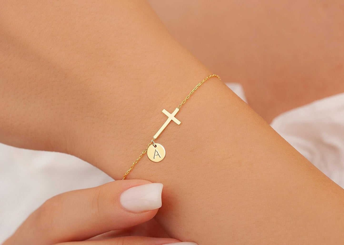 Cross Bracelet for Women Dainty Cross Bracelet with Initials Gold Link Chain Bracelets Christian Gifts for Women Teens Easter