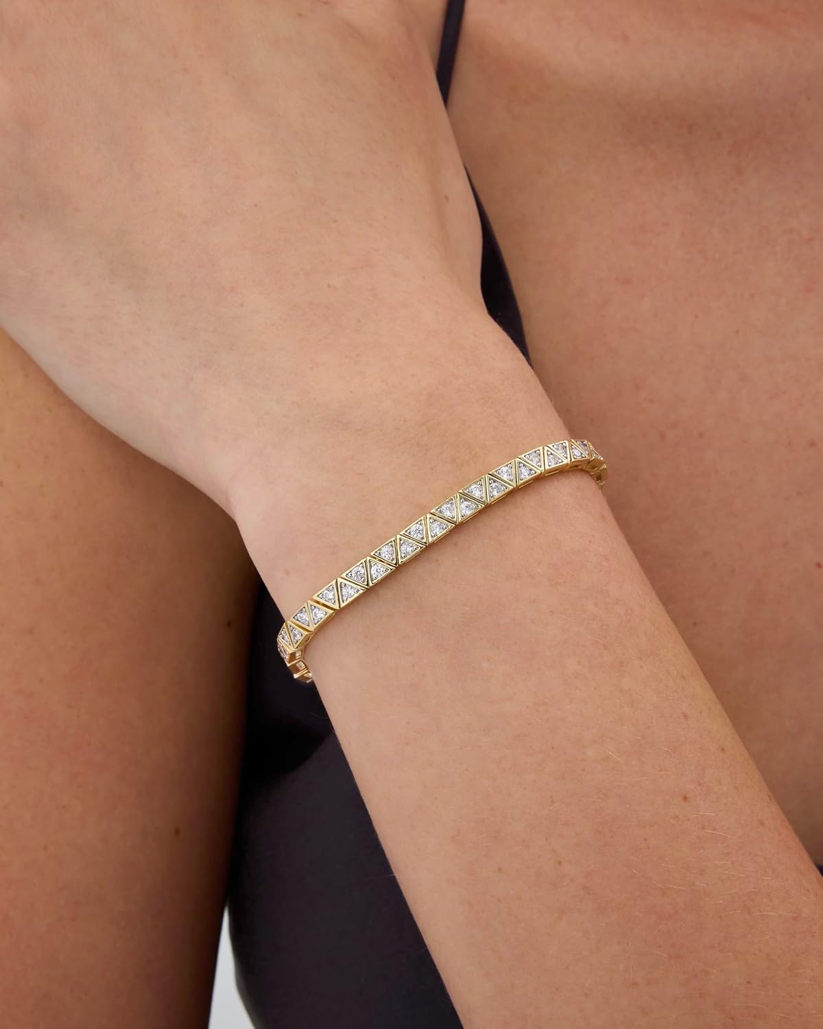 14K-18K Gold Plated Simulated Diamonds Bezel Set Tennis  -  Round Pear Heart Statement Bride Gold Bracelet Stack - Sizes 6.5-7.5 Inch