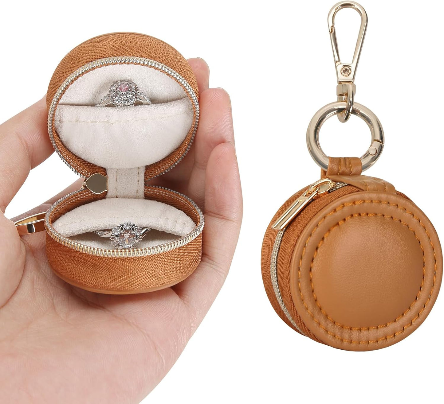 Jewelry Ring Holder Box with Keychain, Small Travel Ring Earring Stud Necklace Storage Case