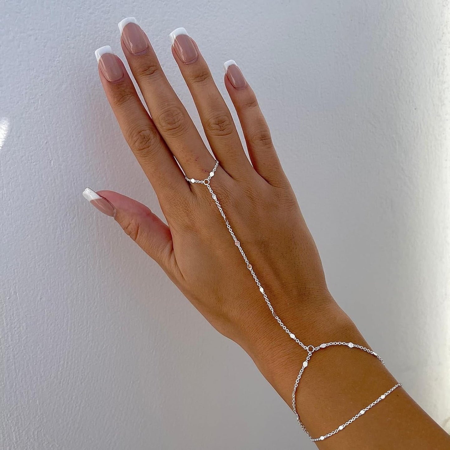 Bracelets for Women 14K Gold Silver Plated Ring Bracelet Hand Chain Dainty Evil Eye Heart Clover