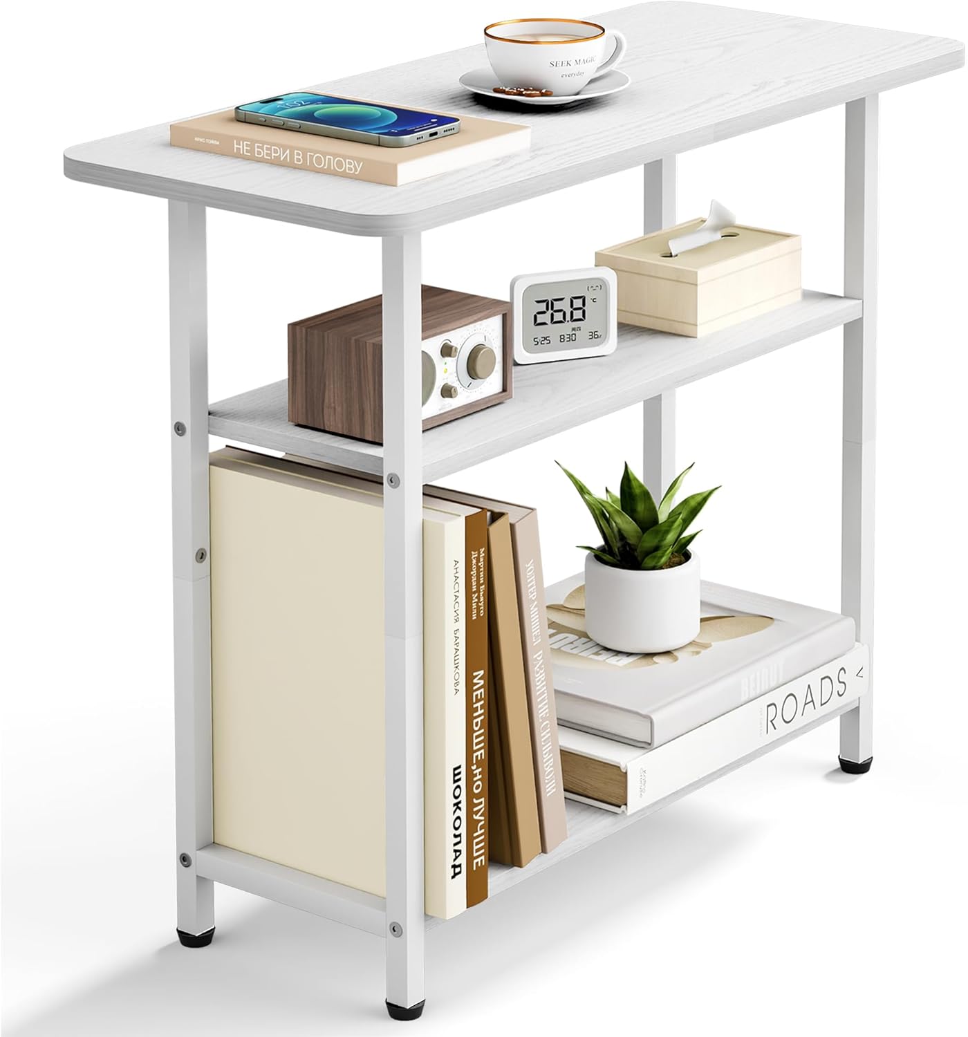 Side Table for Living Room, 3-Tier End Table for Small Space with Wide Storage Tabletop