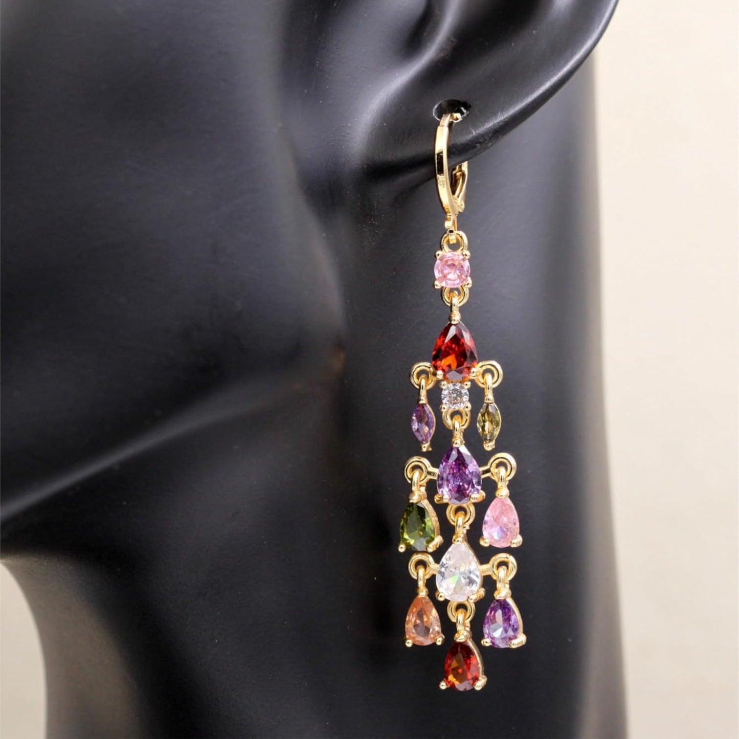 Vuskdtei18K Gold Plated Flower Dangle Earrings for Women, Hypoallergenic Cubic Zirconia Earrings, Elegant Chandelier Drop Earrings