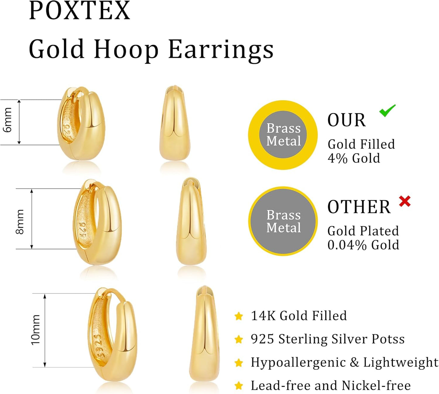 Small Sterling Silver Huggie Hoop Earrings Set for Women, 14K Gold Plated Hoops Stacks for Multiple Piercings