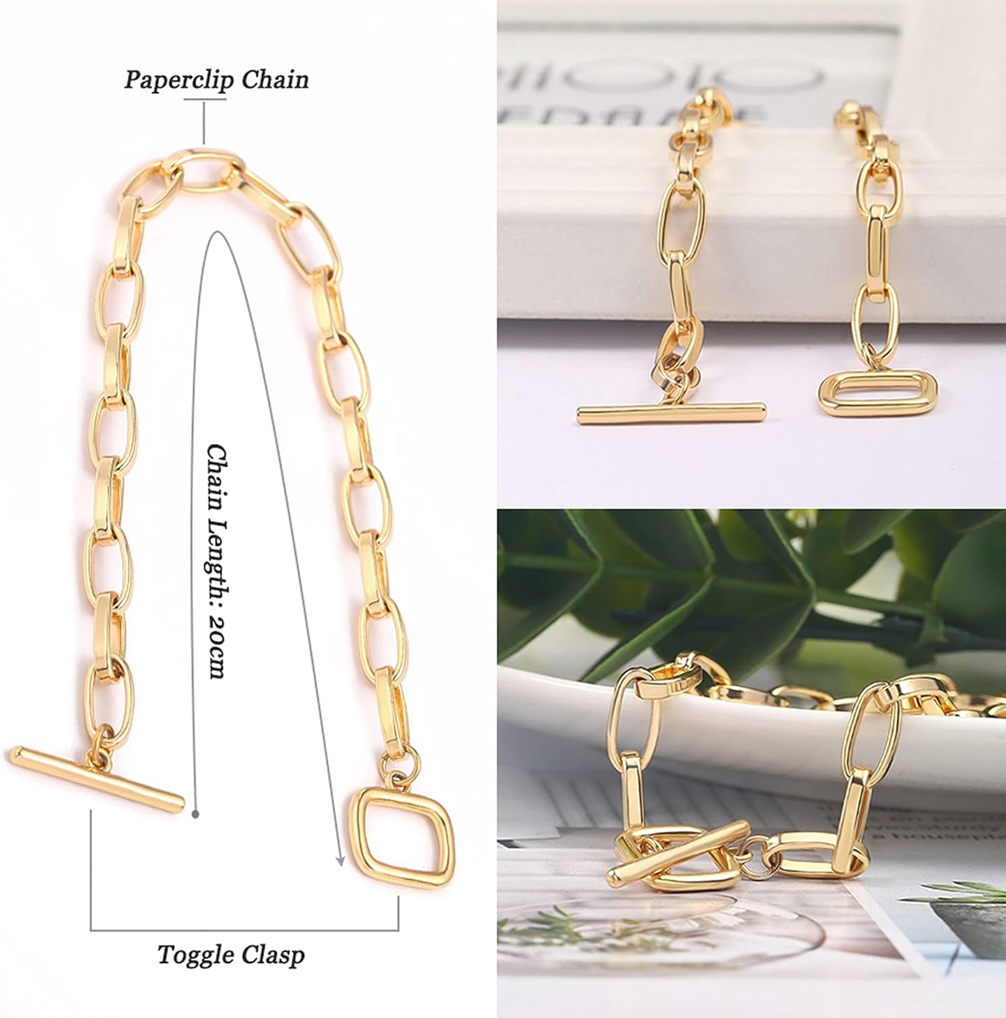 18k Gold Plated Personalized Chunky Cuban Oval Link Chain Bracelets for Men Toggle Rope Bracelet Jewelry for Women