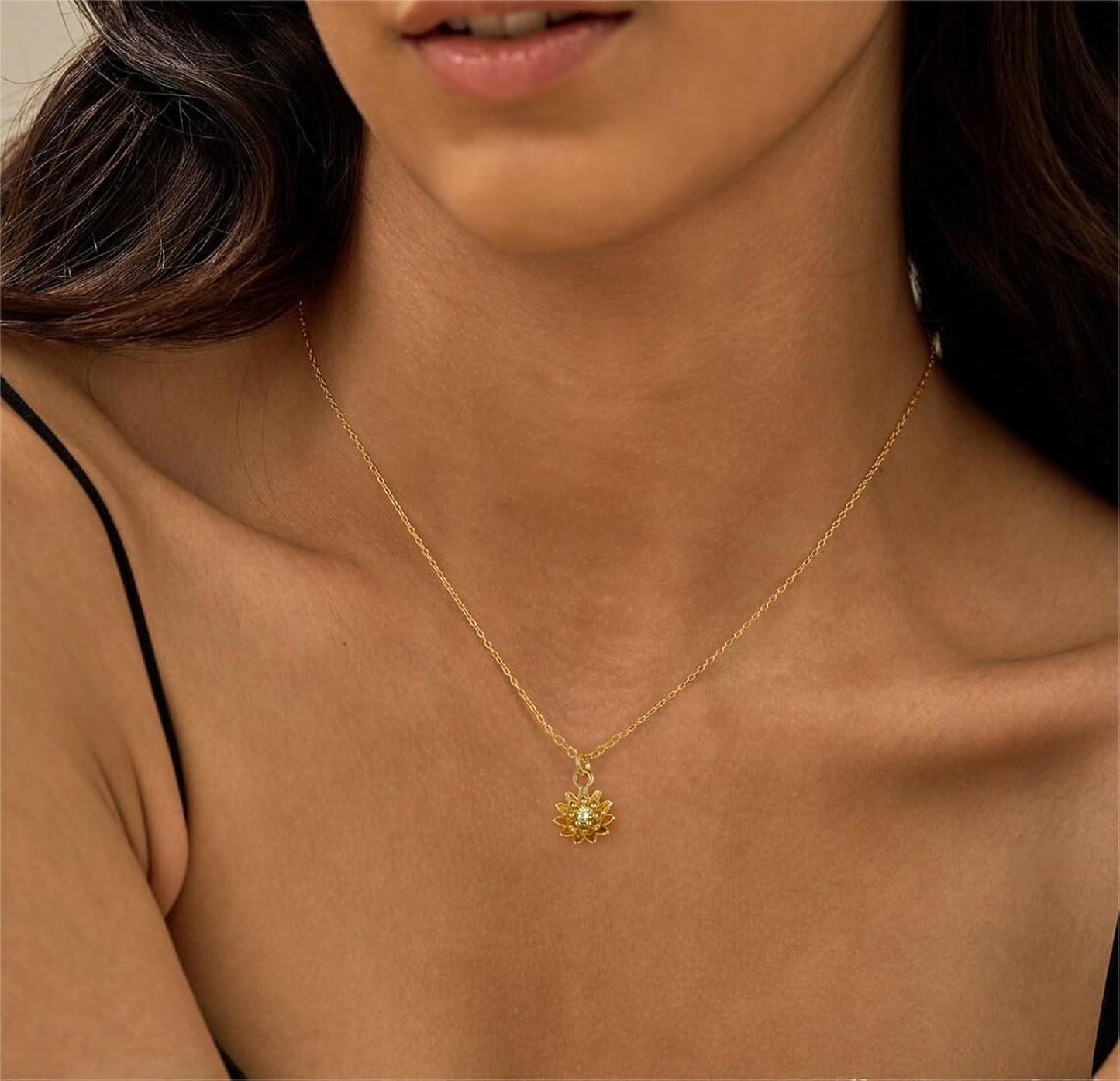 Dainty Birth Flower Necklace with Emerald Birthstone, 14K Gold Plated Cubic Zirconia Pendant, Birthday Gift for Women