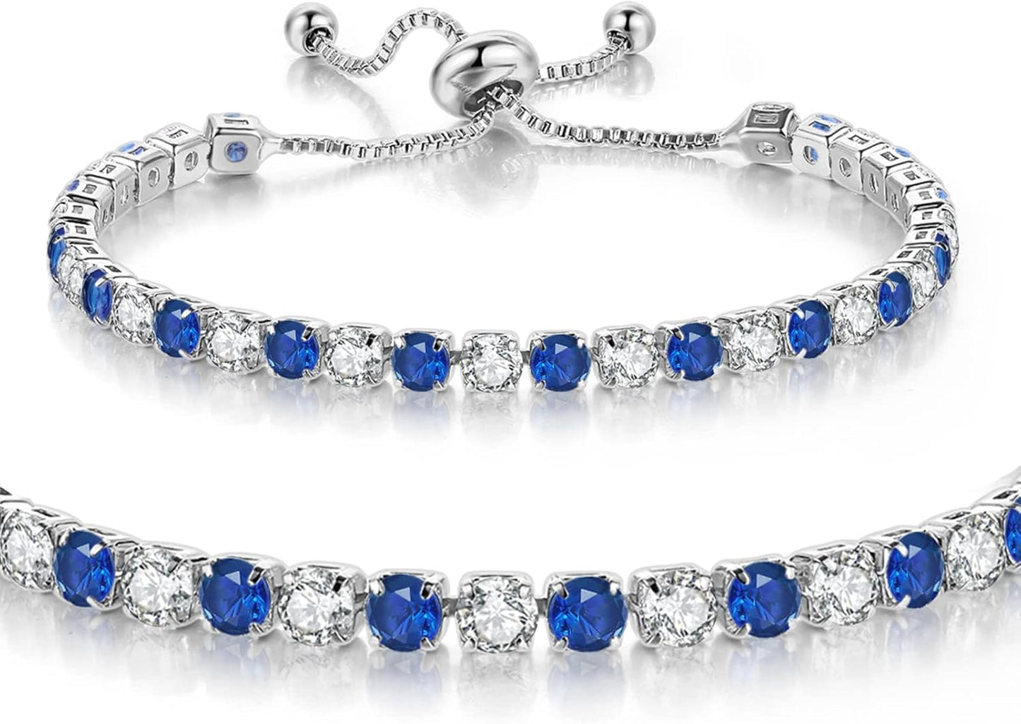 Tennis Bracelets for Women White Gold Plated Diamond AAA+ Cubic Zirconia CZ Dainty Classic Adjustable Slider