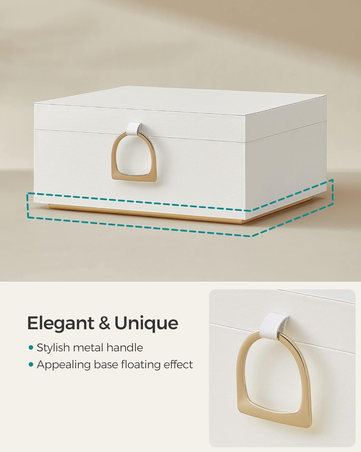 2-Layer Jewelry Box, Jewelry Organizer with Handle, Removable Jewelry Tray, Jewelry Storage, Floating Effect, White