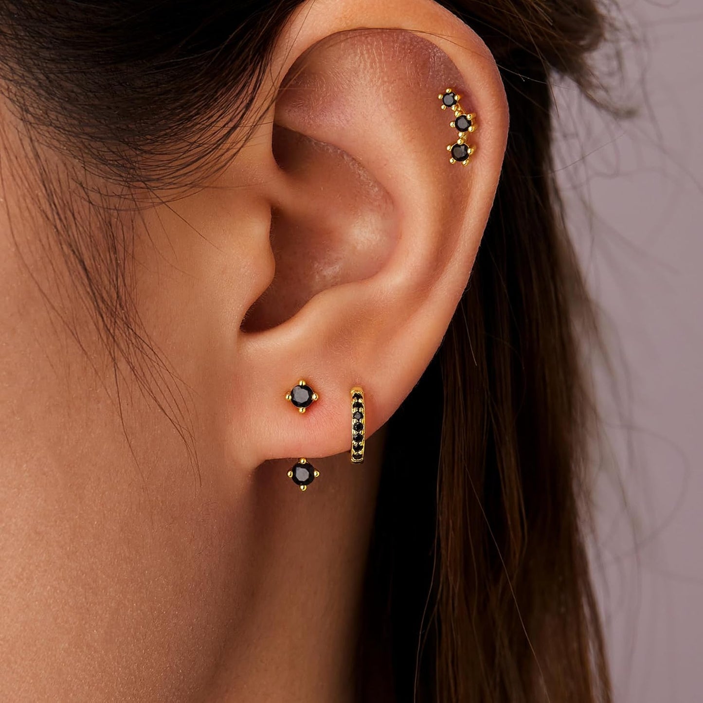 Small Sterling Silver Huggie Hoop Earrings Set for Women, 14K Gold Plated Hoops Stacks for Multiple Piercings