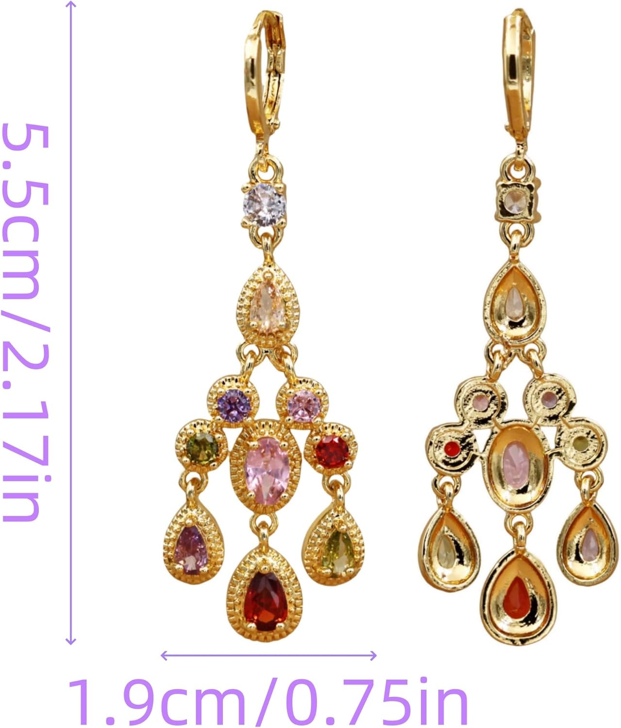 Vuskdtei18K Gold Plated Flower Dangle Earrings for Women, Hypoallergenic Cubic Zirconia Earrings, Elegant Chandelier Drop Earrings