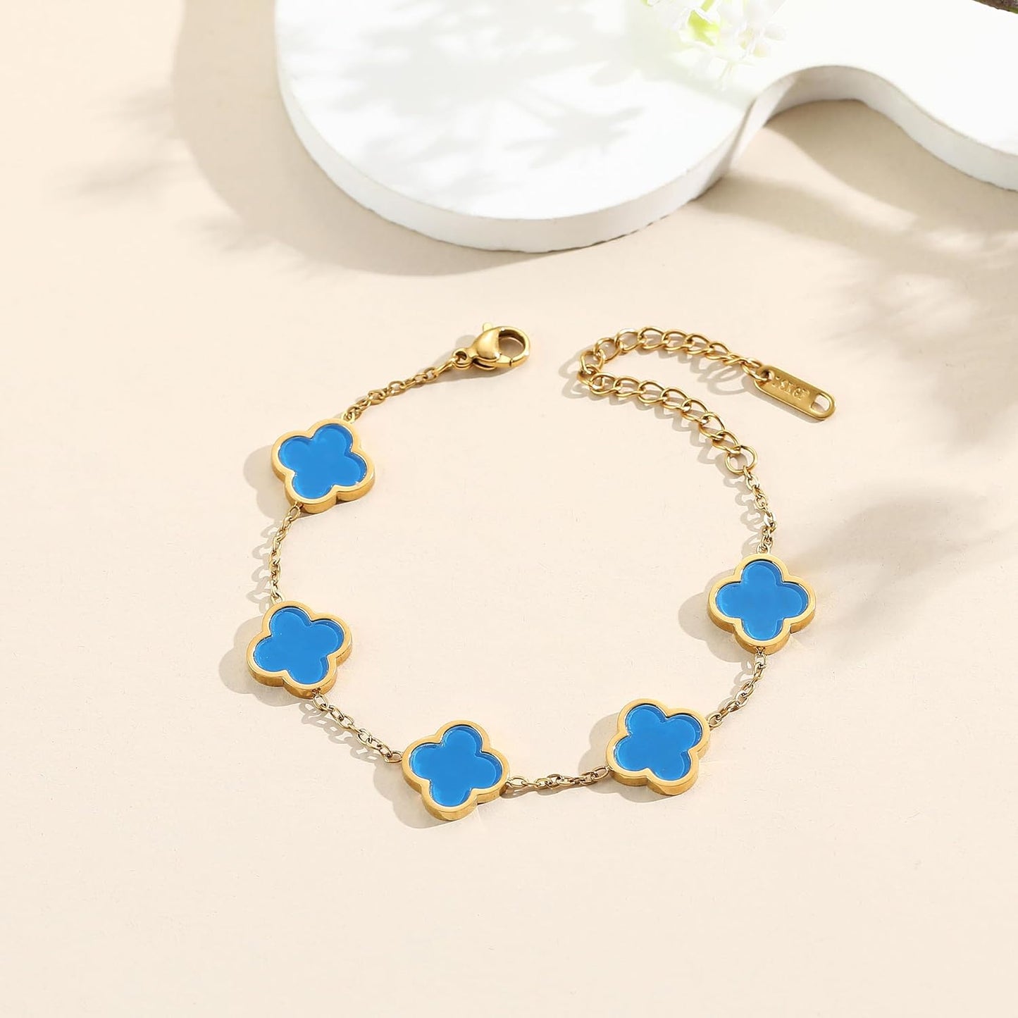 18K Gold Plated Clover Lucky Bracelet for Women White/Black/Red/Green Flower Four Leaf Link Bracelets