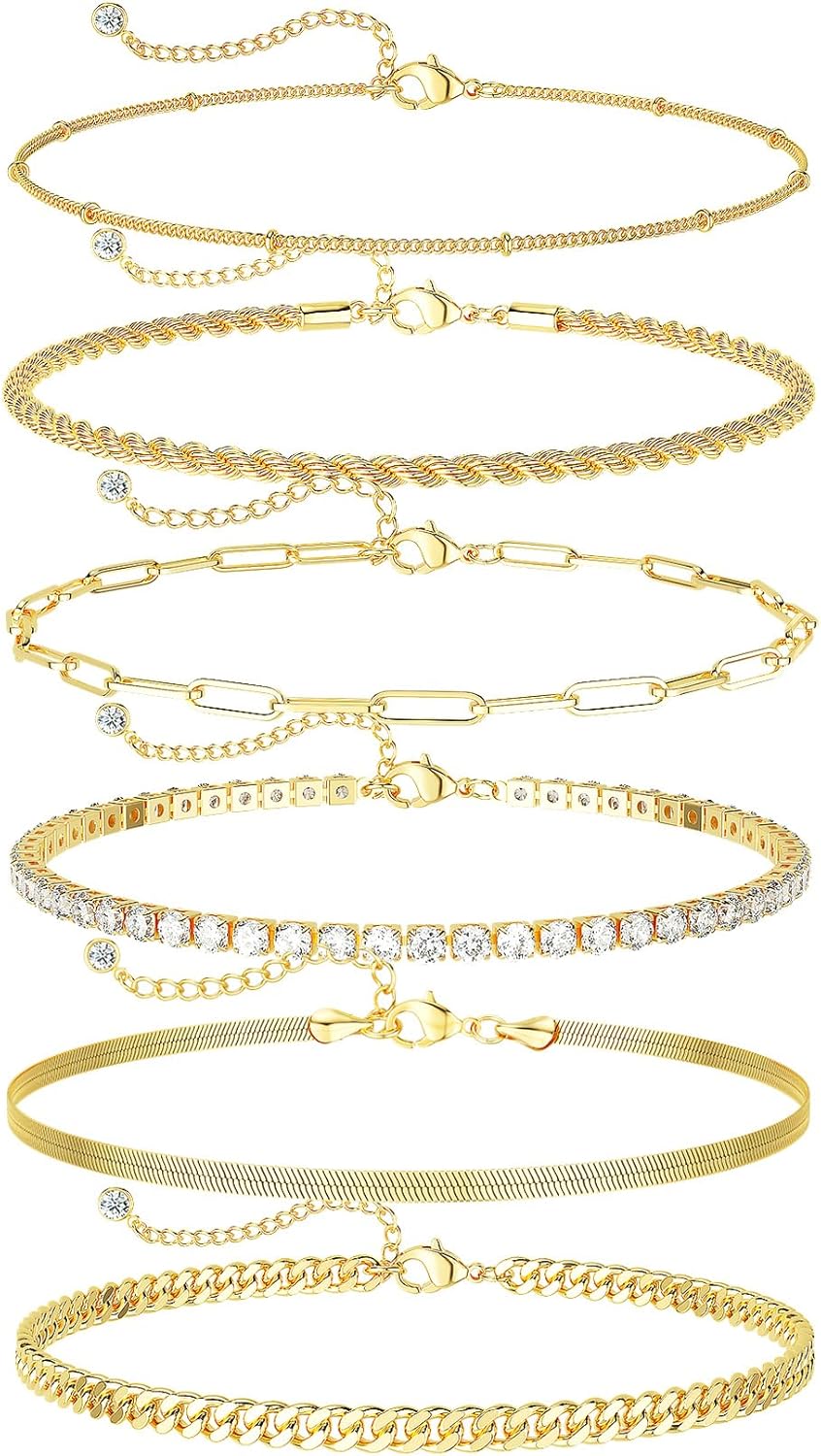 Gold  Ankle Bracelets for Women  - Dainty 6count  Anklets  Anklets Set Pack Summer Beach