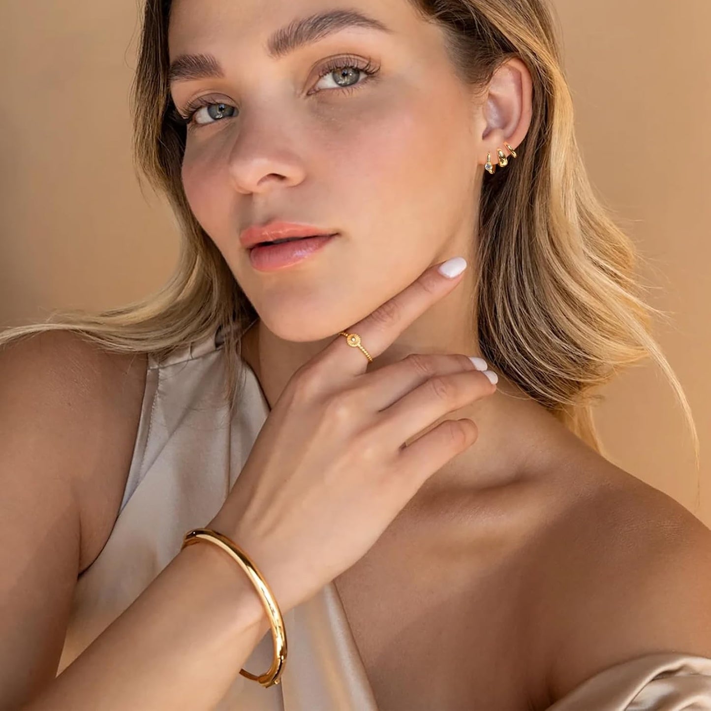 Small Sterling Silver Huggie Hoop Earrings Set for Women, 14K Gold Plated Hoops Stacks for Multiple Piercings