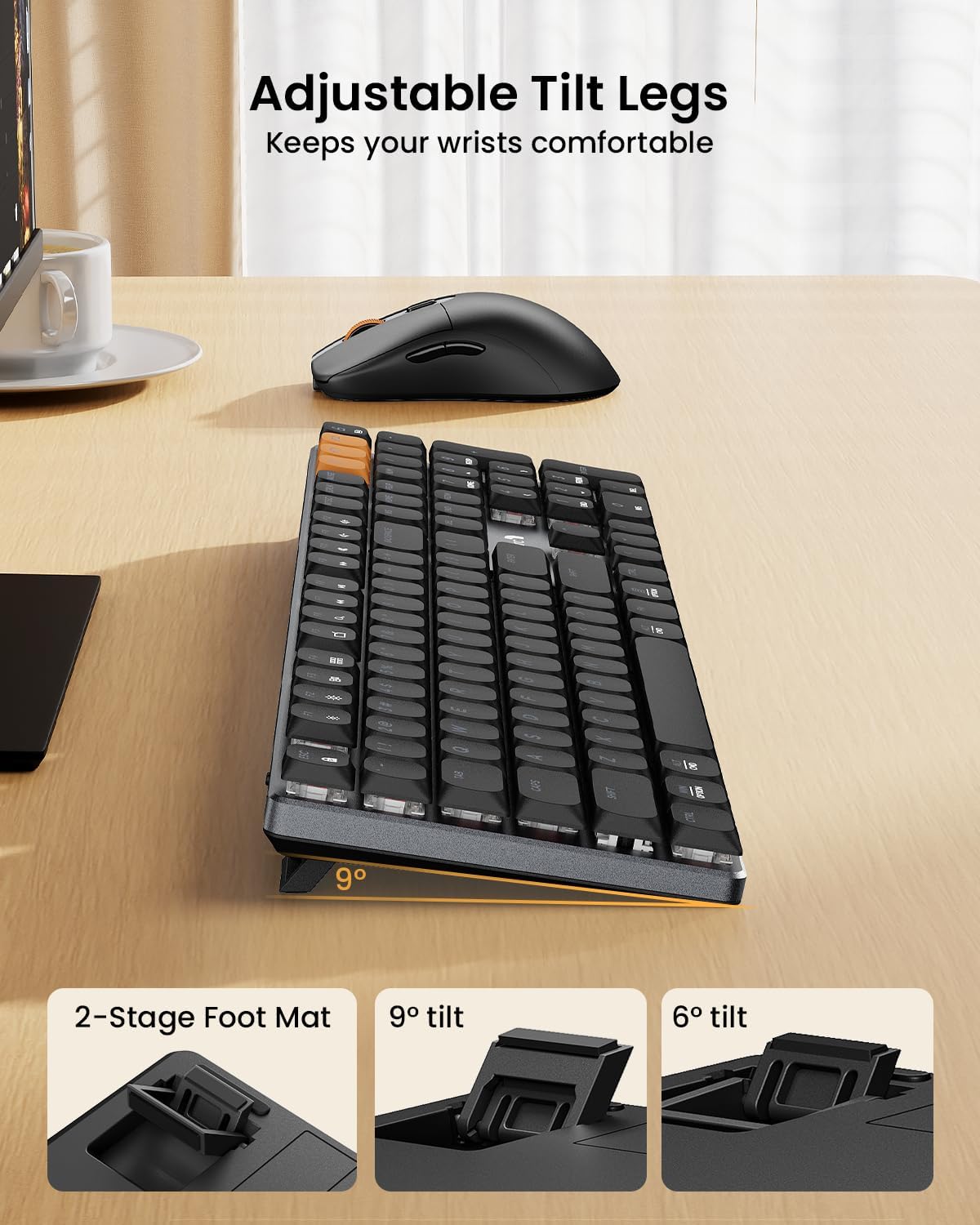 OMOMMD KM310 Mechanical Keyboard and Mouse, Wireless Rechargeable Aluminum Keyboard Mouse, 2.4G+Dual Bluetooth, Low Profile Keys, Linear Red Switches, Multi-Device, for Windows/Mac - Space Gray