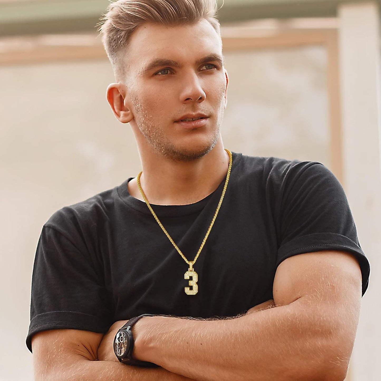 Bling Number Necklace Baseball Chain 14K Gold Plated Sports Football Zirconia Iced Name Jewelry for Men Boys, Tennis Chain 18'' To 30'' + Gift Box