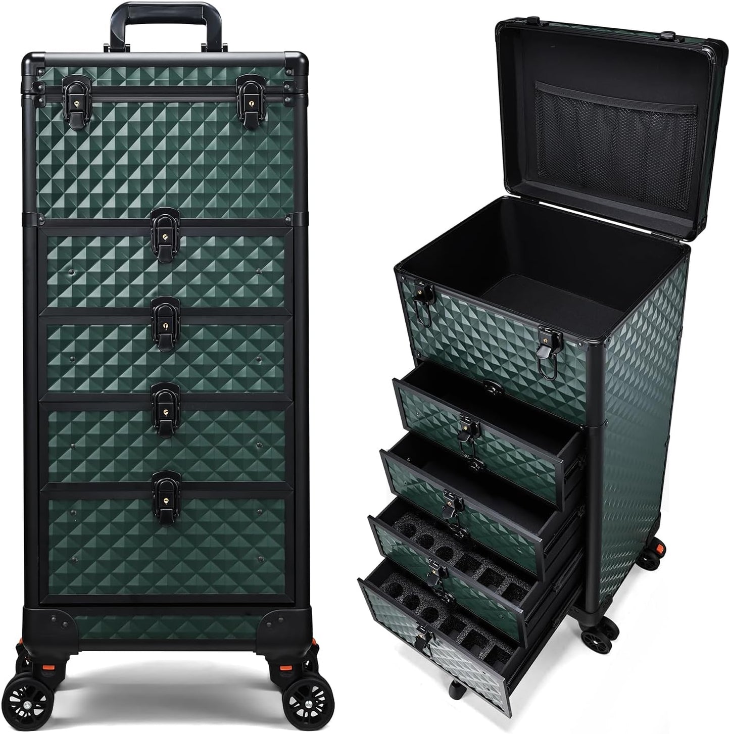 4 in 1 Professional Makeup  Case Aluminum Cosmetic Case Rolling Makeup Case