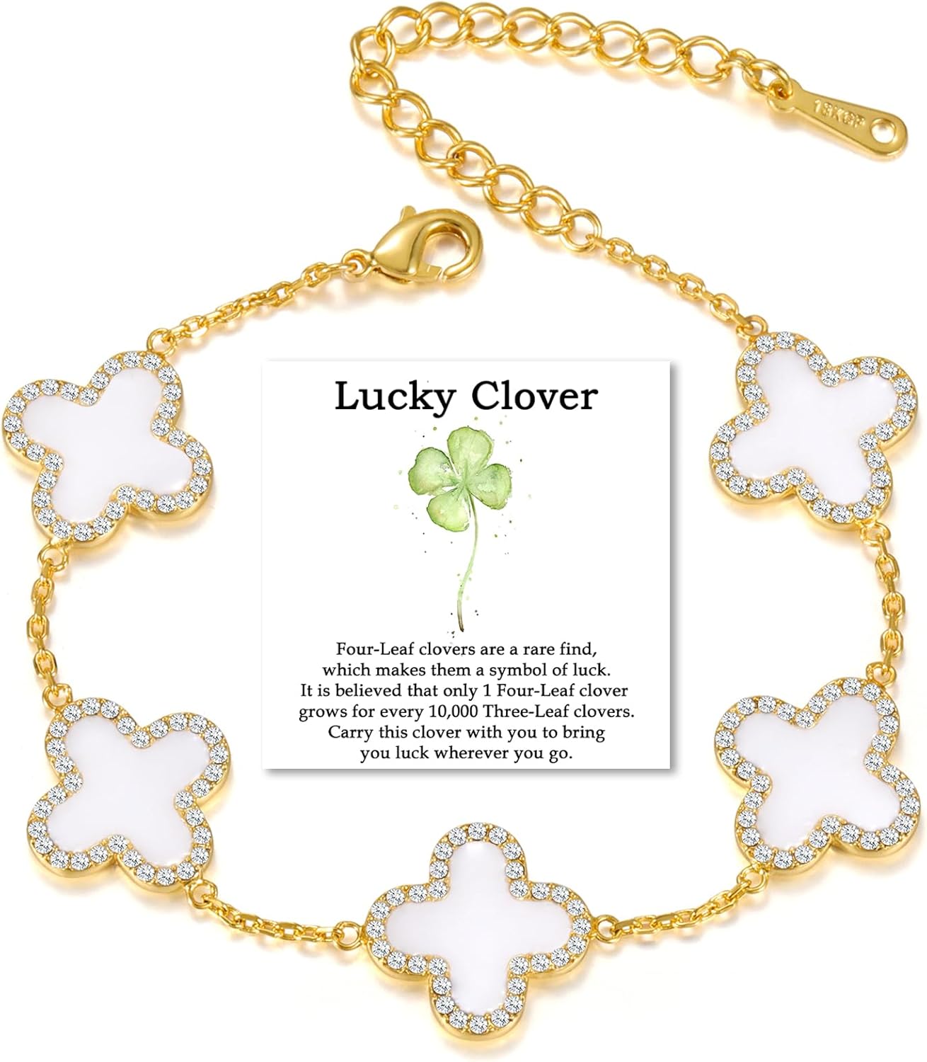 Qitian Clover Bracelet for Women 18K Gold Four Leaf Pink Lucky Link Clover Bracelets, Trendy Bracelets Set Jewelry