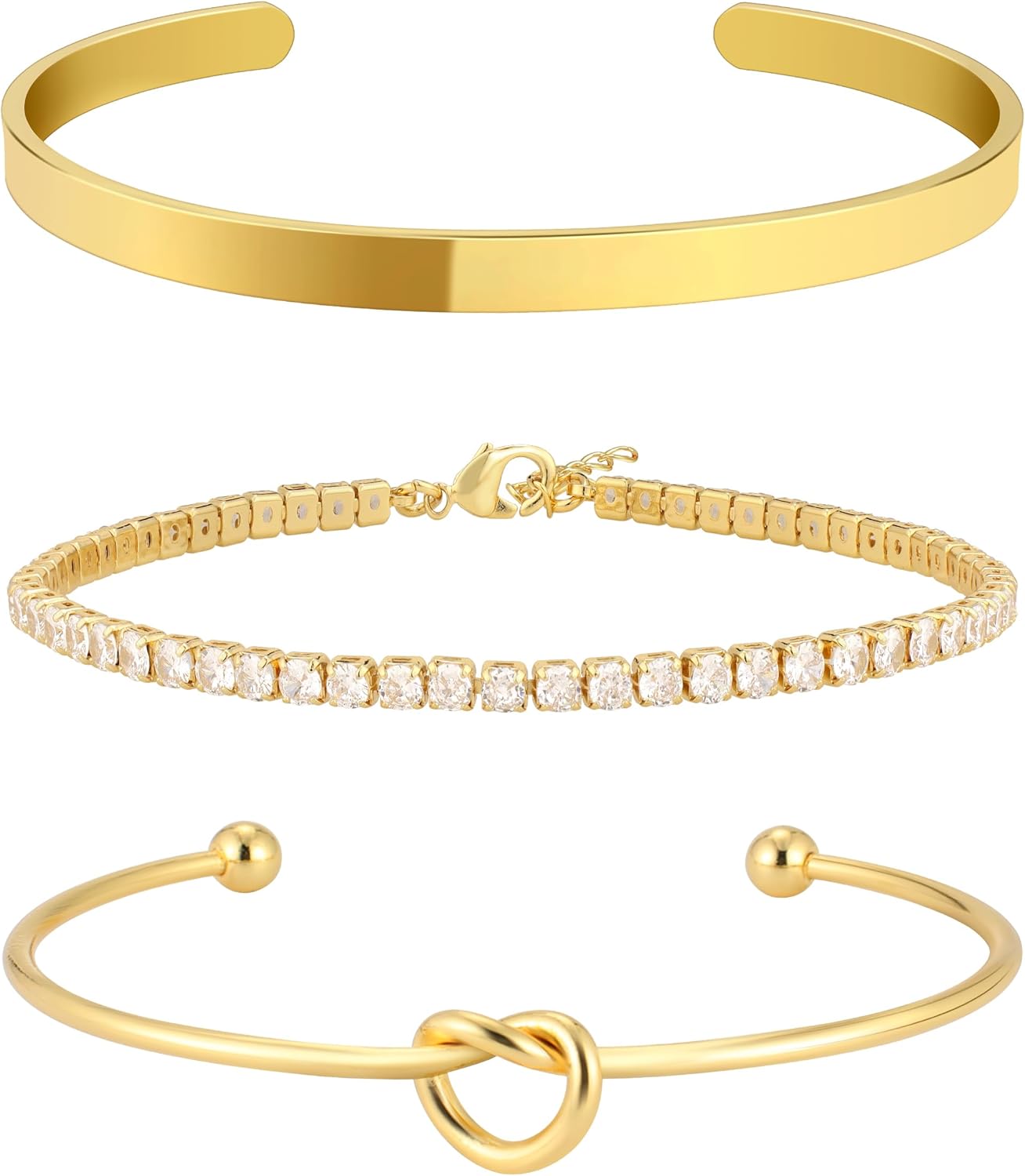 Reoxvo 14K Gold Plated Bangle Cuff Bracelets for Women Non Tarnish Gold Bracelet Stack Jewelry Set for Women Trendy