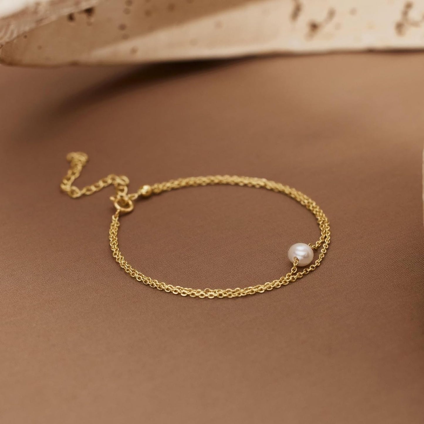 Gold Bracelets for Women Trendy, 14K Real Gold Plated Dainty Stackable Pearl Snake Chain CZ Heart Pendant Bracelets Adjustable 6"+2"