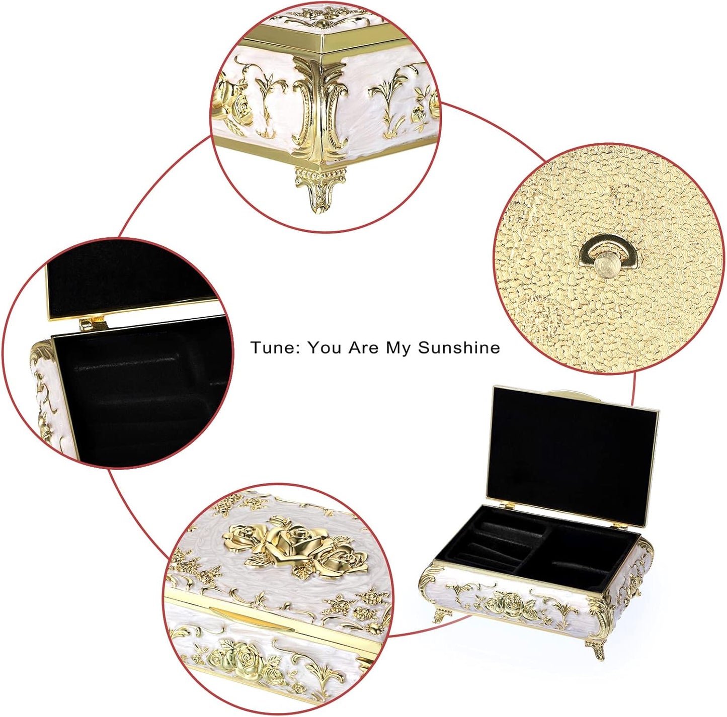Vintage Music Box, Beige Metal Musical Jewelry Box Keepsake Box, Small Trinket Jewelry Storage Box