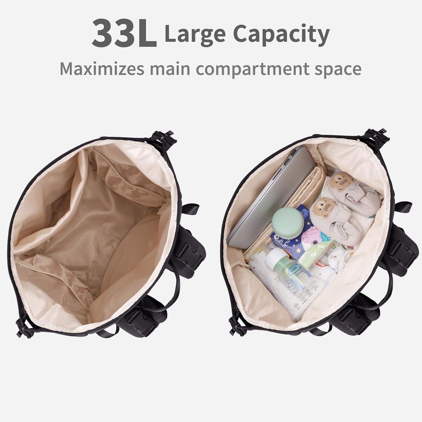Large Newborn BB Maternity Bags Travel Tote with Insulated Pockets (Black)