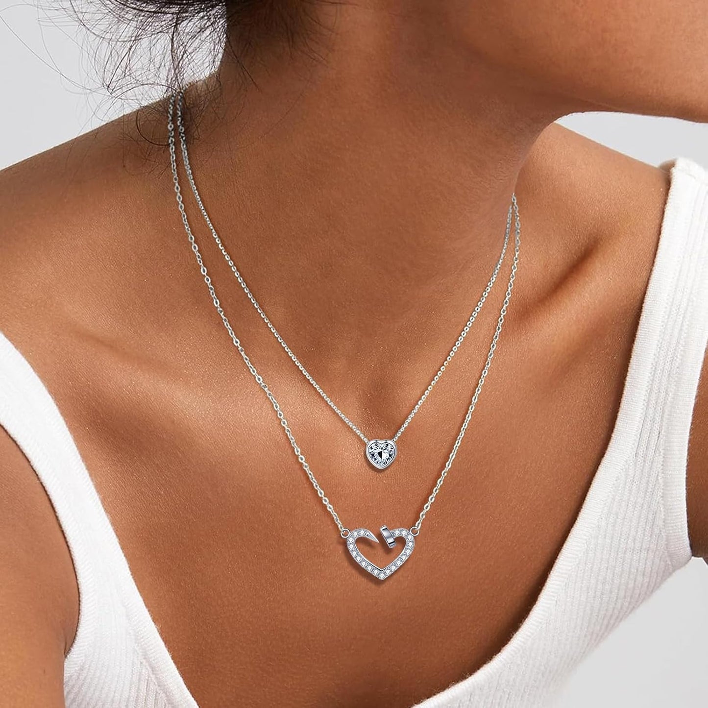 14K Gold & Platinum Plated Double Layer Pendant Necklace, Fashionable Layered Jewelry for Women