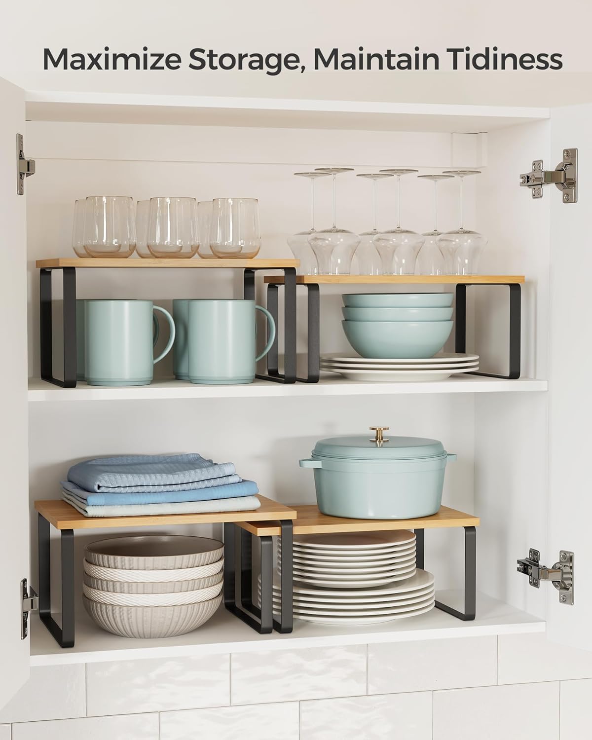 Cabinet Organizer Shelf, Set of 2 Kitchen Counter Shelves, Kitchen Storage, Spice Rack, Stackable