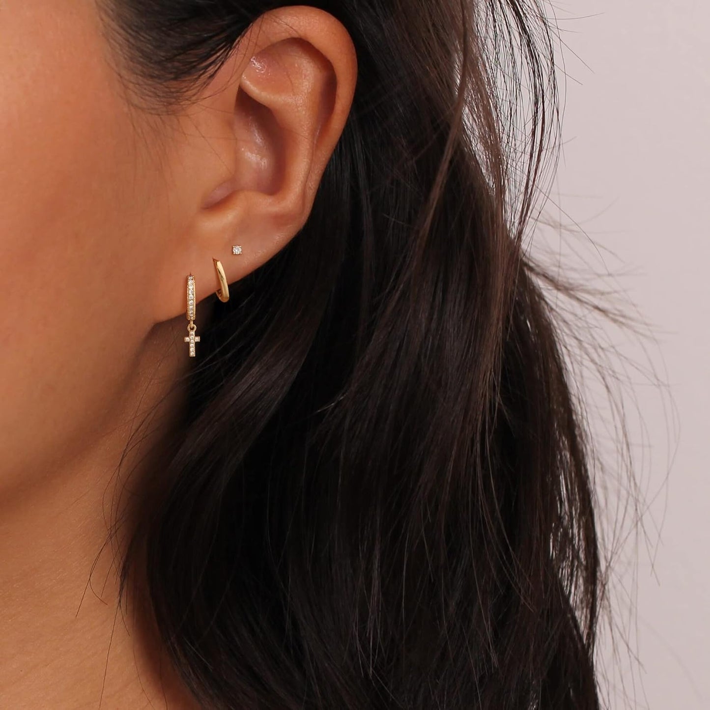 Freekiss 3 Pairs Gold Hoop Earrings Set: Dainty Stud Earrings Trendy Small 14K Gold Plated Hypoallergenic Dangle Cartilage