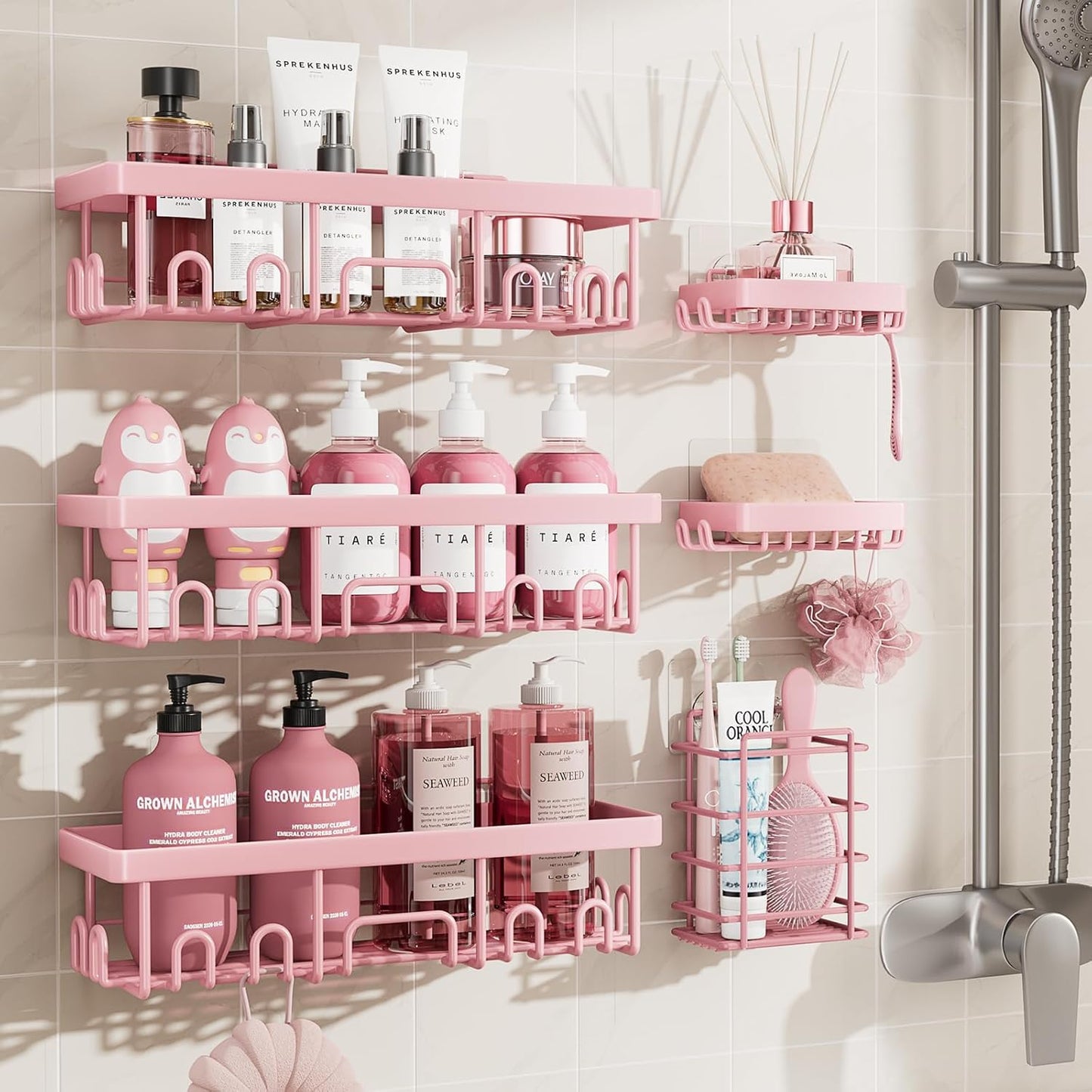 Shower Caddy 6-Pack, No Drilling Adhesive Shelves, Rack with Soap Holder,  Organizers and Storage