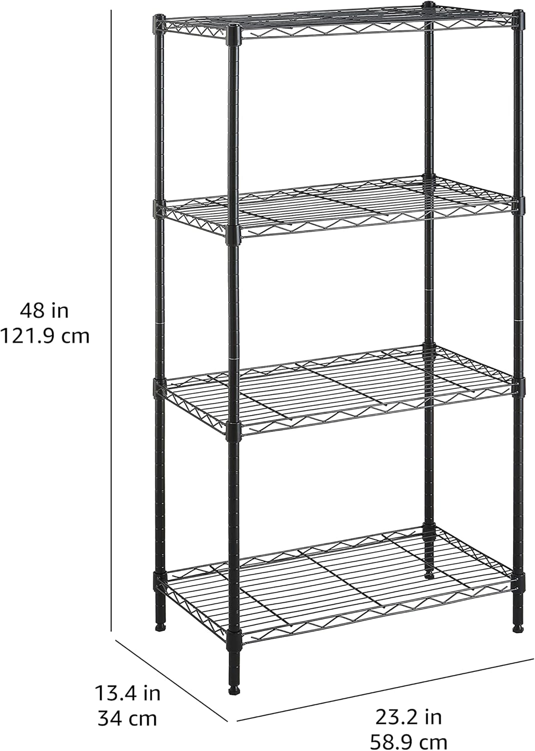 4-Shelf Steel Wire Storage Rack, Adjustable, Sturdy, Easy Assembly, 13.4 D x 23.2 W x 48 H in