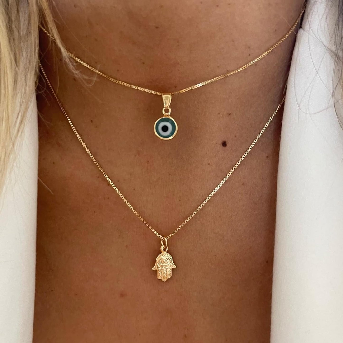 Evil Eye Necklace: 14K Gold Plated Blue CZ Diamond Boho Pendant for Women, Protection Gift