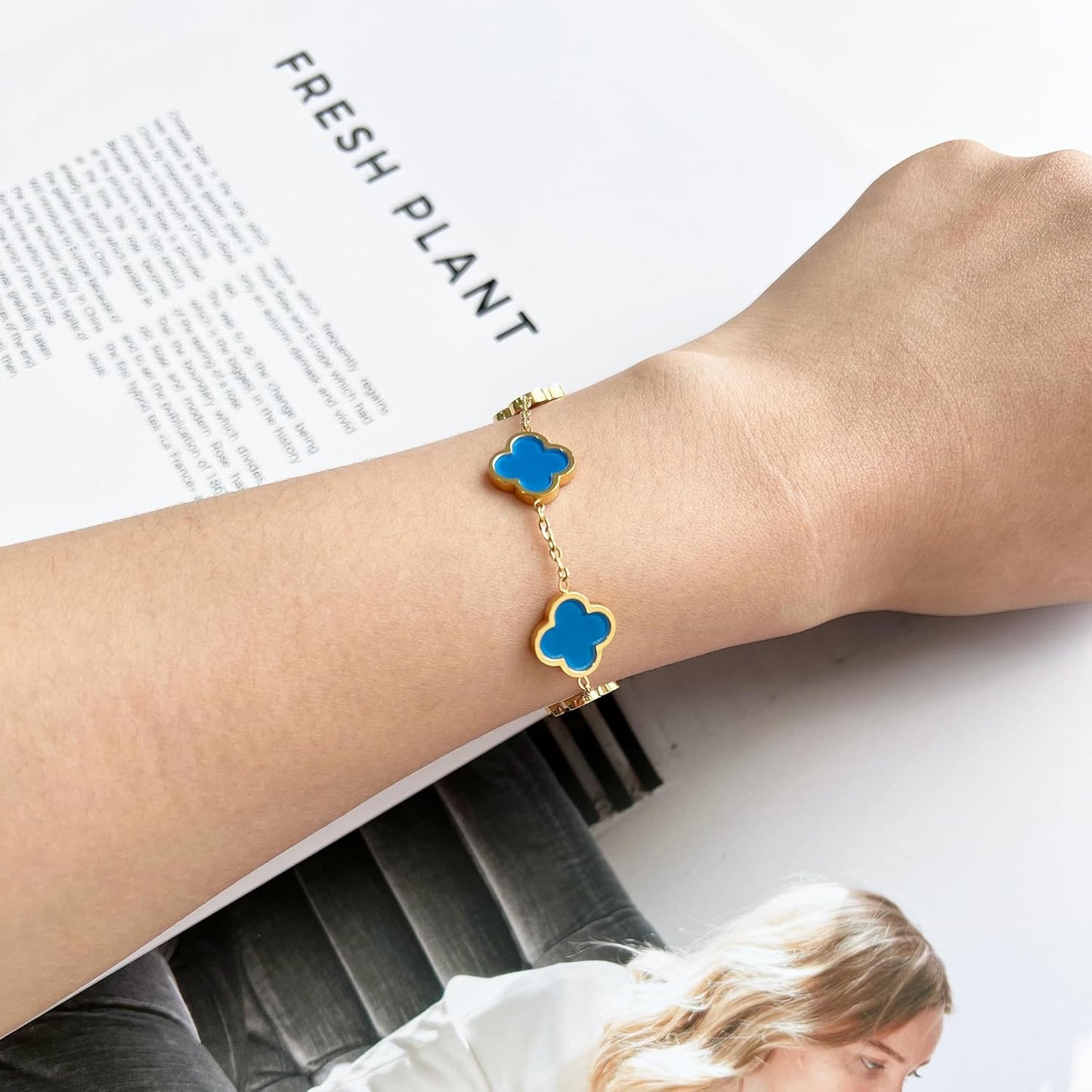 18K Gold Plated Clover Lucky Bracelet for Women White/Black/Red/Green Flower Four Leaf Link Bracelets