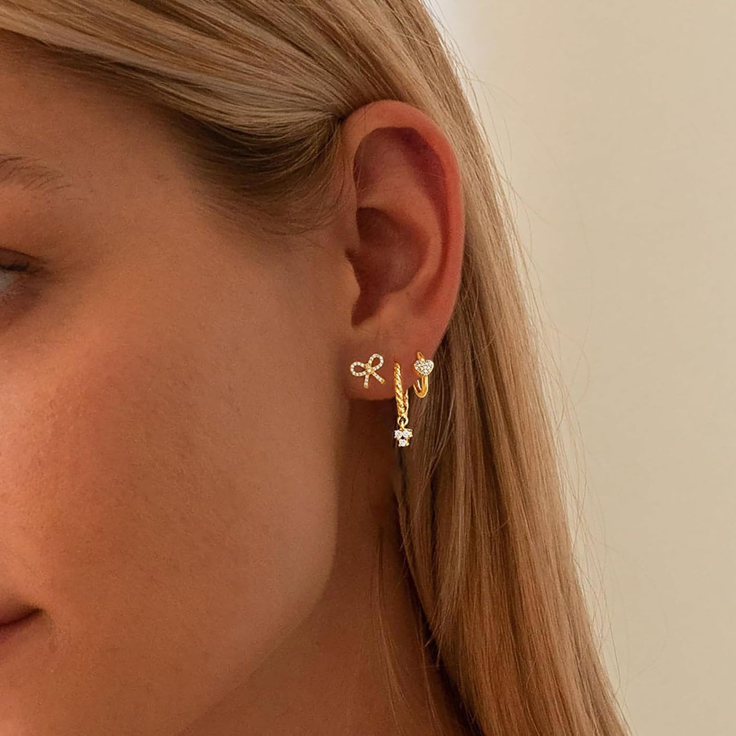 Gold Earrings for Women, 14k Gold Plated Dangle Huggie Earrings for Women Trendy Dainty Gold Hoop Earring Stacks  Pearl Chain Drop Cartilage