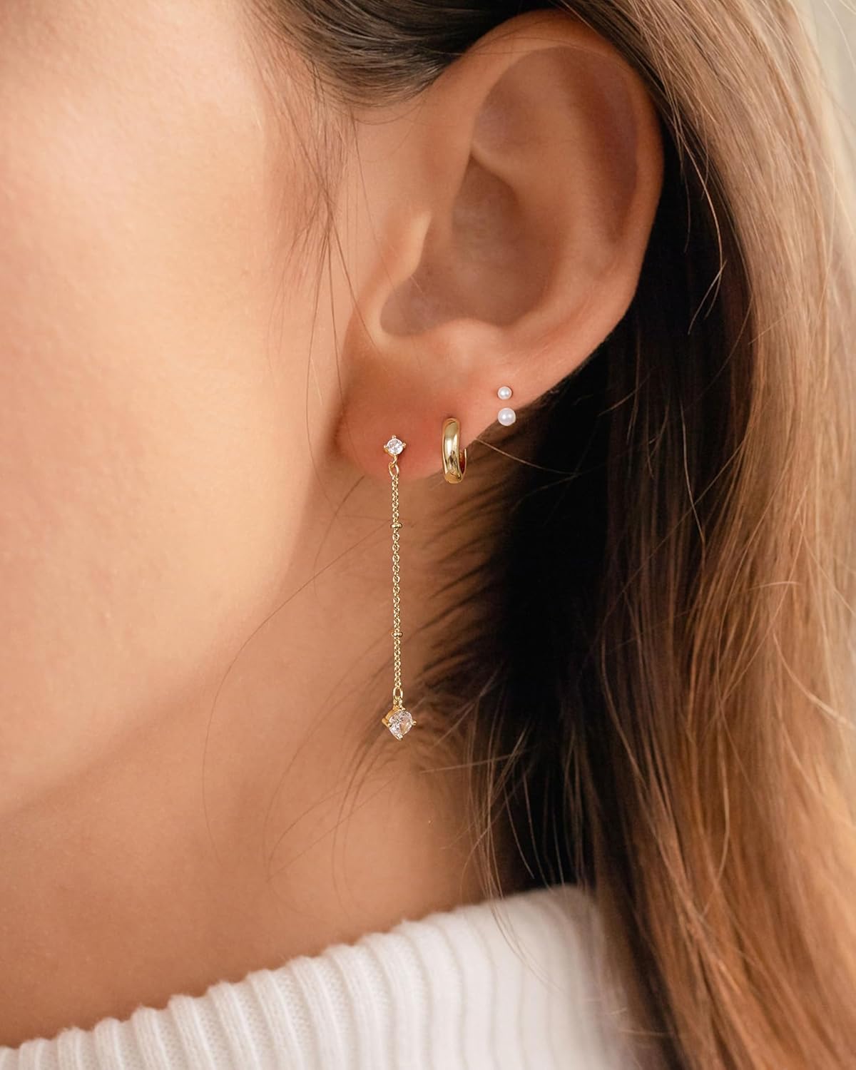 Pearl Earrings: 14k Gold-plated Cubic Zirconia Accented Pearl Drop Dangle Wedding Engagement Earrings For Women Bridal Bridesmaid