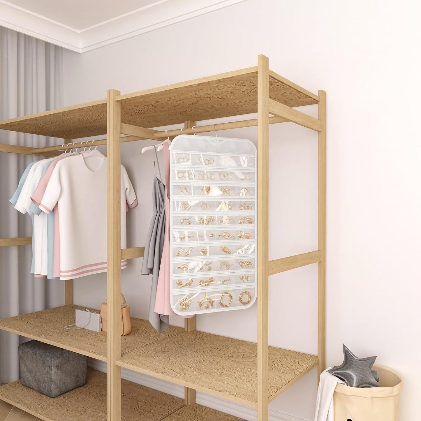 1-Pack Hanging Jewelry Organizer 80-Pocket Dual-sided Jewelry Storage for Earring Necklace Bracelet Ring and more
