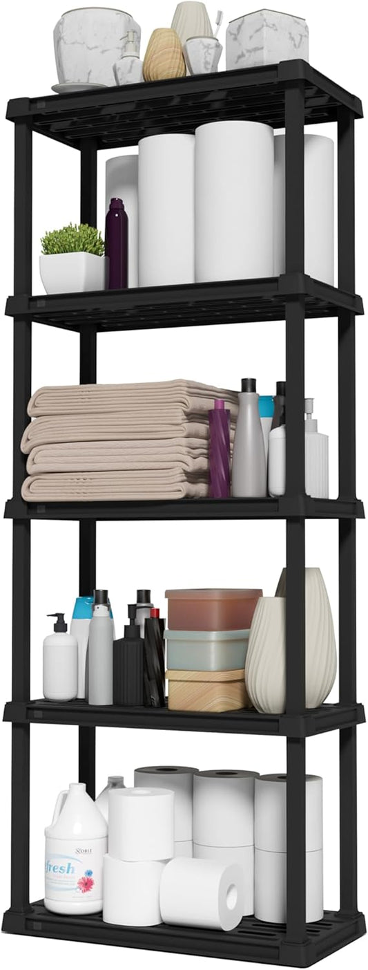 5-Shelf Light Duty Plastic Storage Shelves,  Medium Modular Shelving Unit Storage Organizer for Bathroom