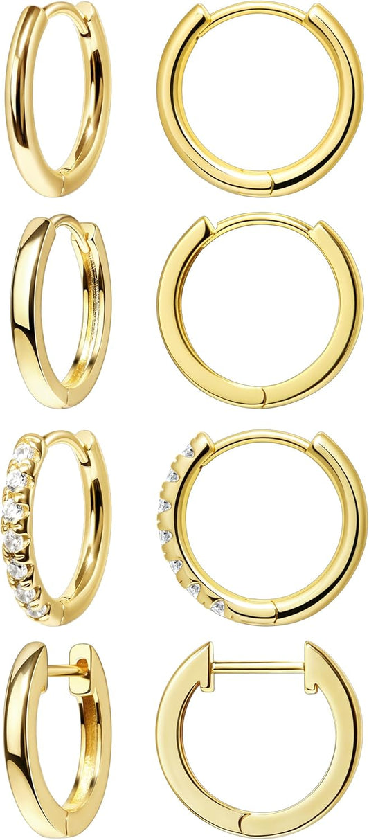 Small Gold Huggie Hoop Earrings Set for Women Men Hypoallergenic 14K Plated Stack Cartilage Earrings, Multiple Piercing