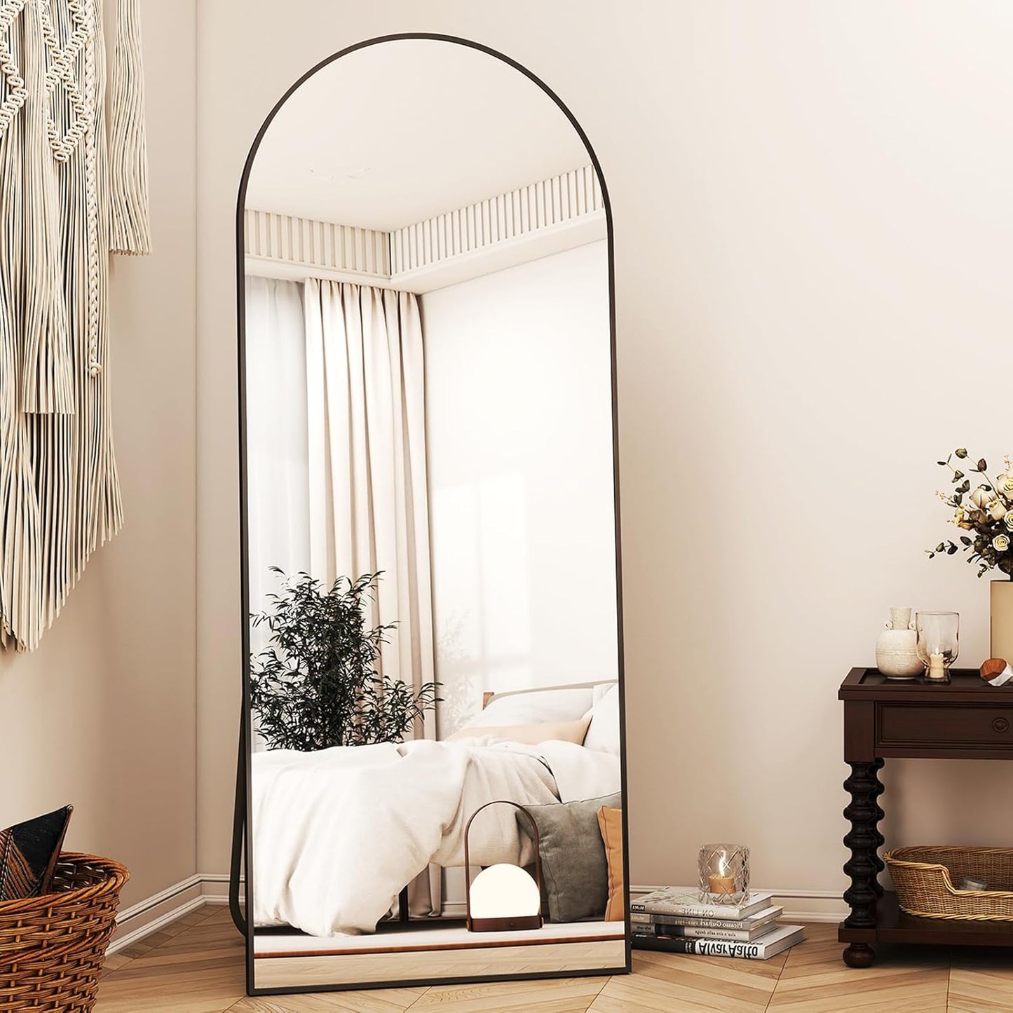 56"x21" Arched Full Length Mirror Floor Mirrors Frame Free-Standing Wall Mounted Floor Mirrors