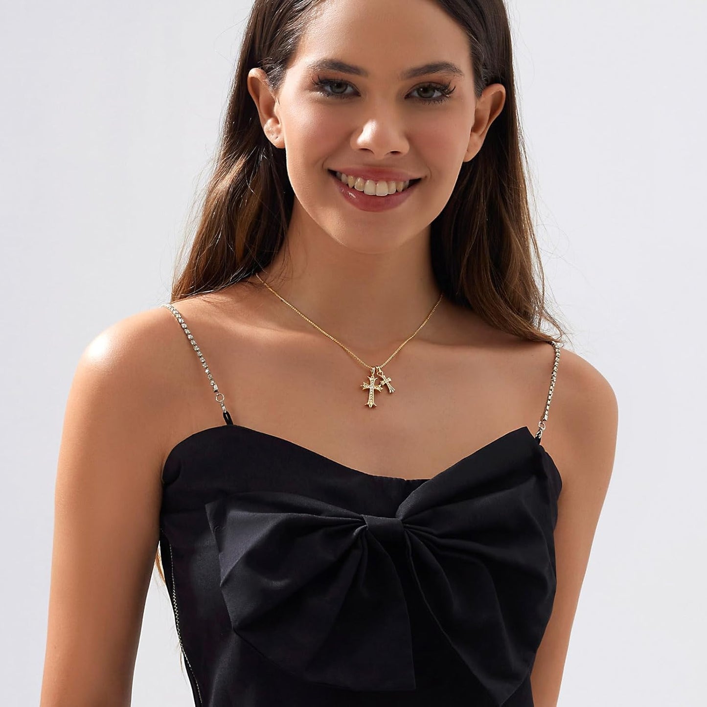 Cross Necklace - 18K Gold/Silver Plated With Cubic Zirconia, Simple Layered Design Dainty Religious Jewelry Gift For Women