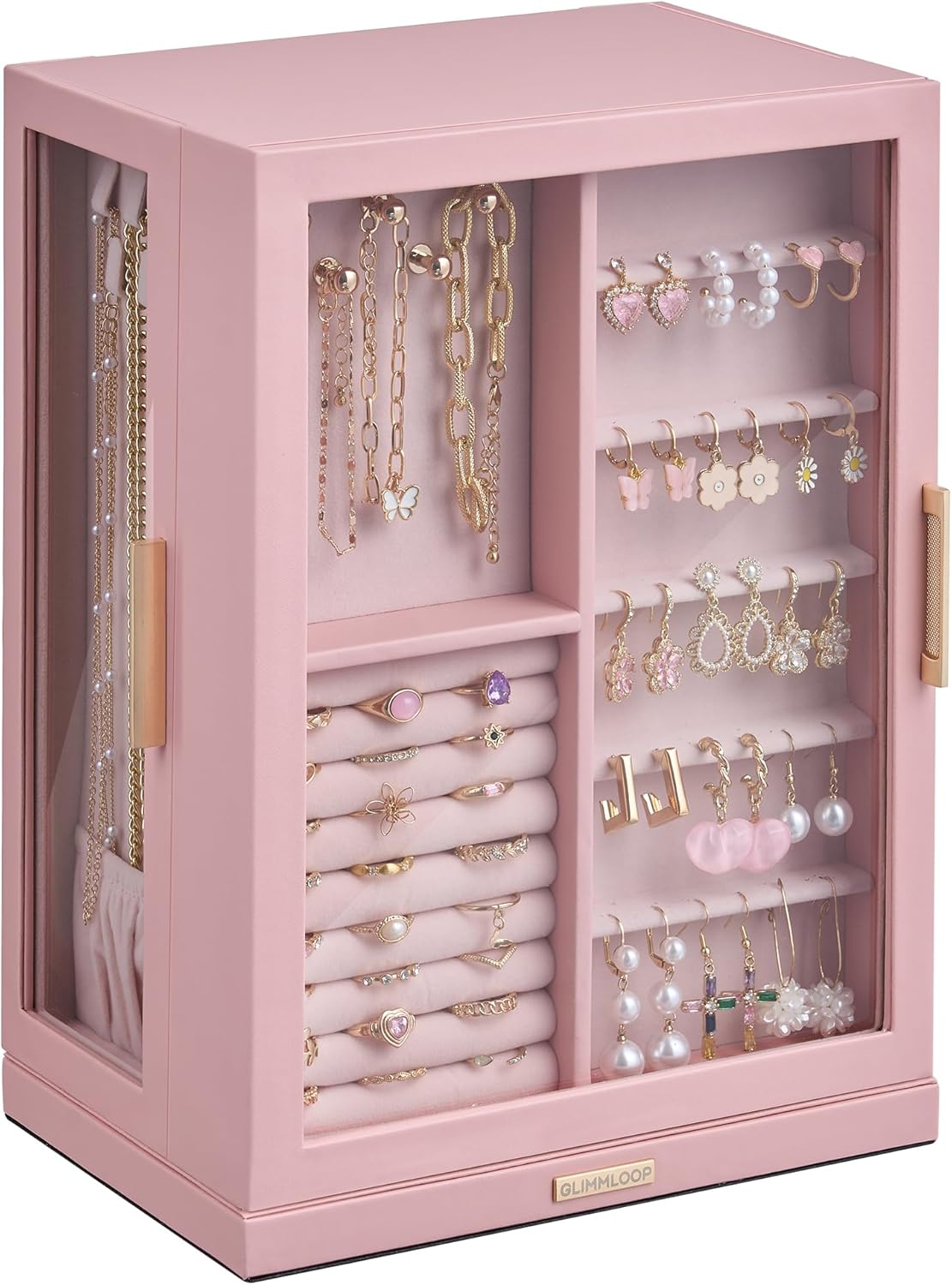 360° Rotating Jewelry Box with 7 Drawers, Spacious Vertical Jewelry Organizer with Glass Window