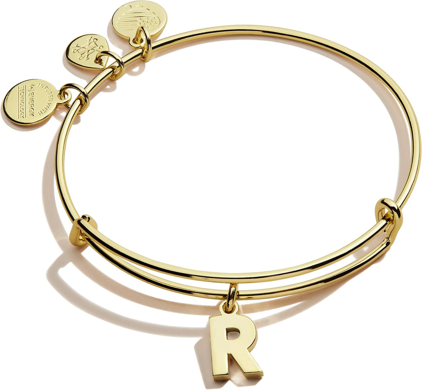 Alex and Ani Expandable Bangle for Women, Initials A to Z Letter Charms, Shiny Finish, 2 to 3.5 in