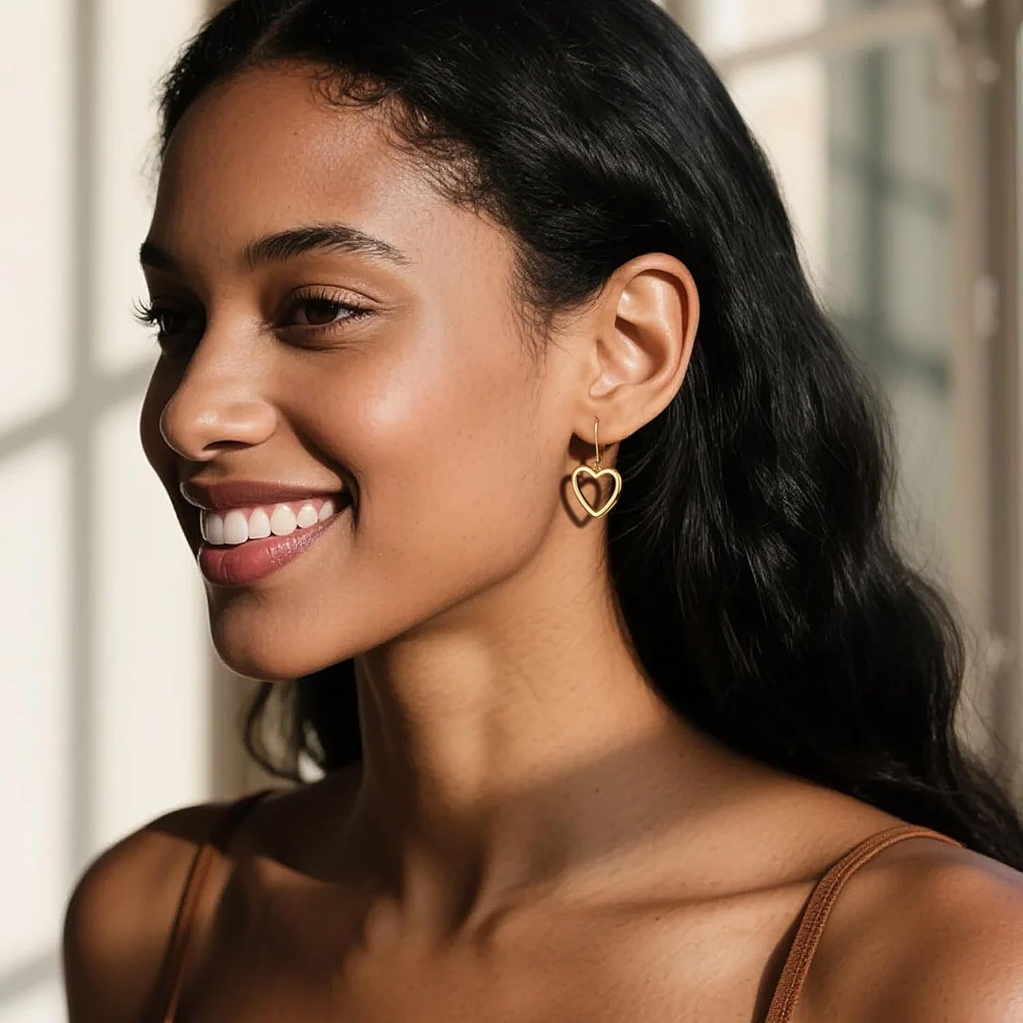 Sterling Silver Heart Earrings for Women 14K Gold Plated Openwork Love Heart Dangle Earrings Drop Leverback Huggie Hoop
