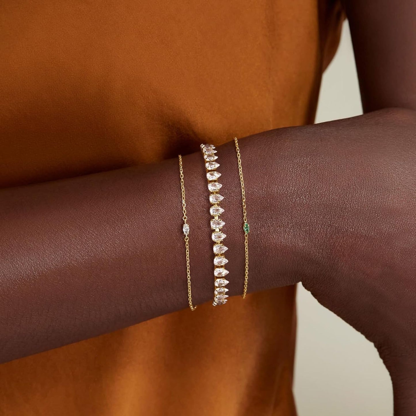 Tennis Bracelet for Women, 14K Gold Plated Cubic Zirconia Adjustable Slider Bracelets Trendy Jewelry Gift