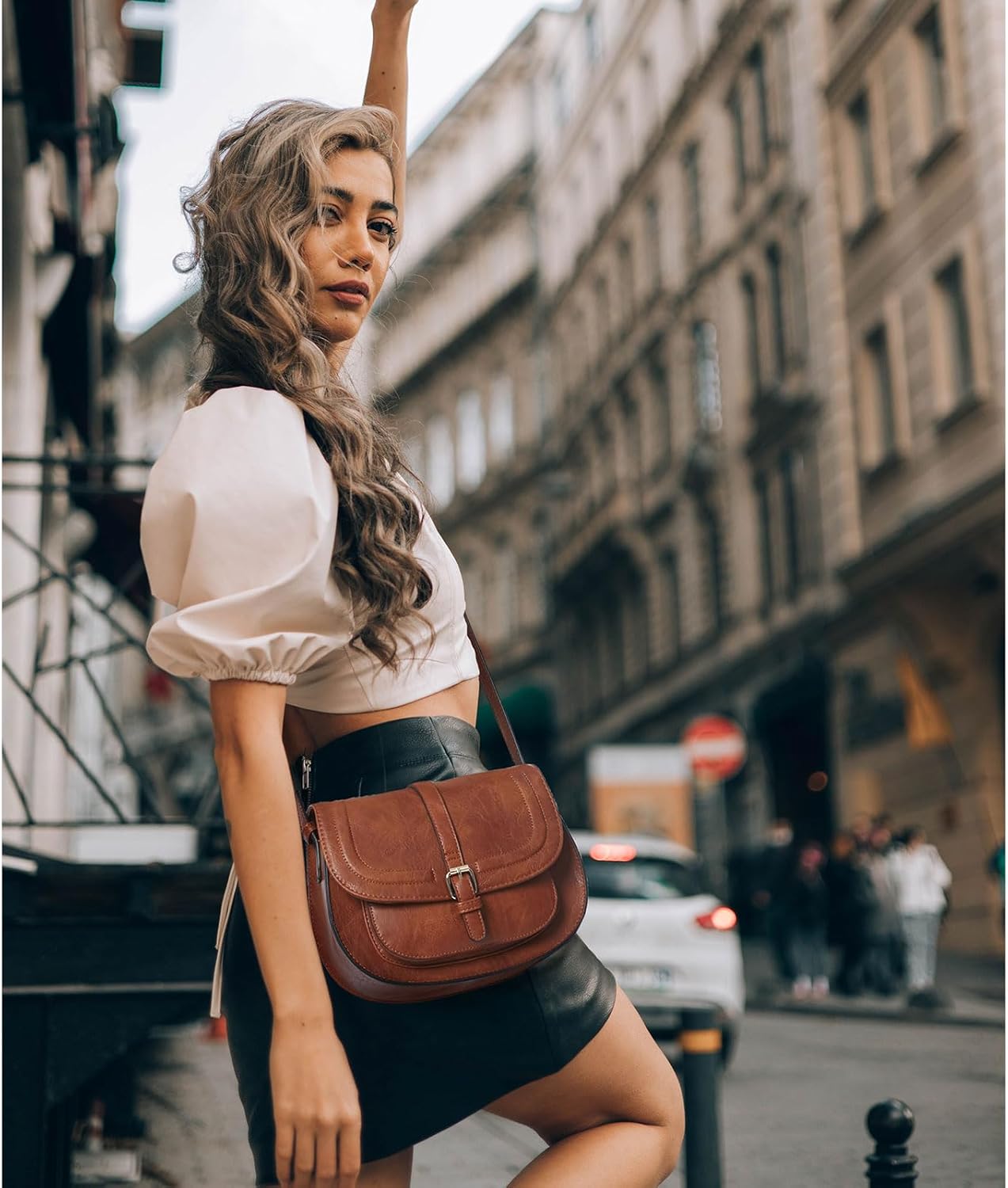 Crossbody Bags for Women,Small Saddle Purse and Boho Cross Body Handbags,Vegan Leather