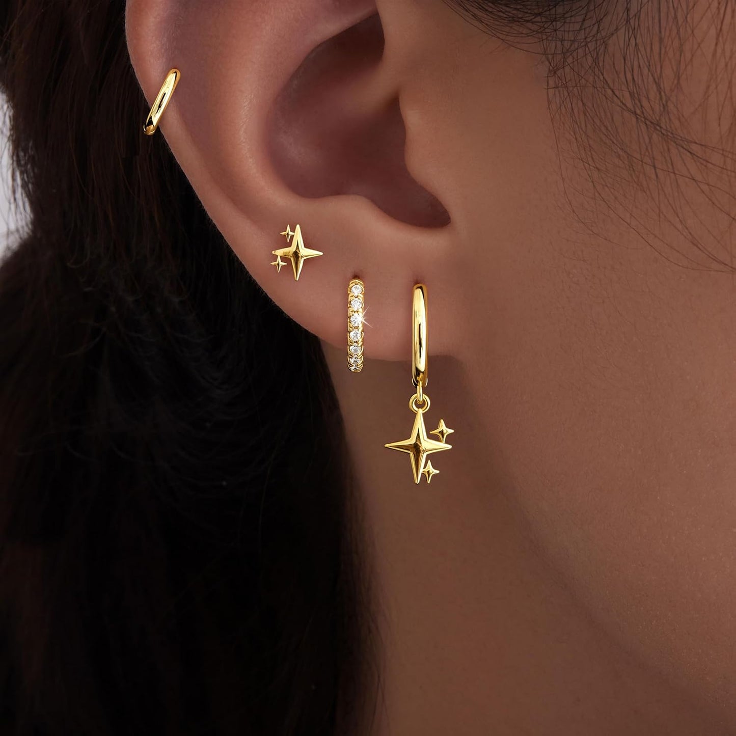 Small Gold Huggie Hoop Earrings Set for Women Men Hypoallergenic 14K Plated Stack Cartilage Earrings, Multiple Piercing