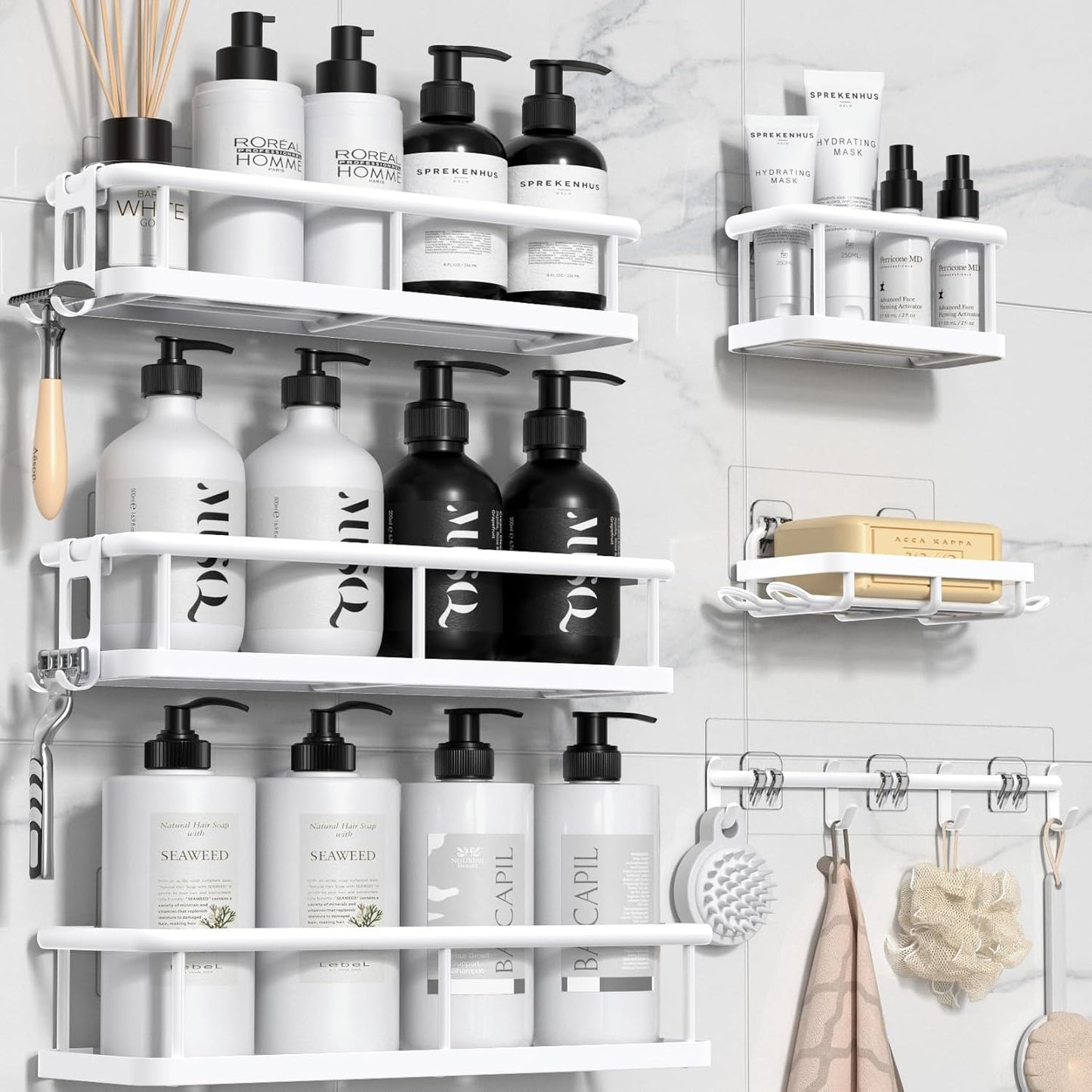 Shower Caddy, No Drilling 6 Pack Large Capacity Bathroom Shelves for Kitchen & Home Decor