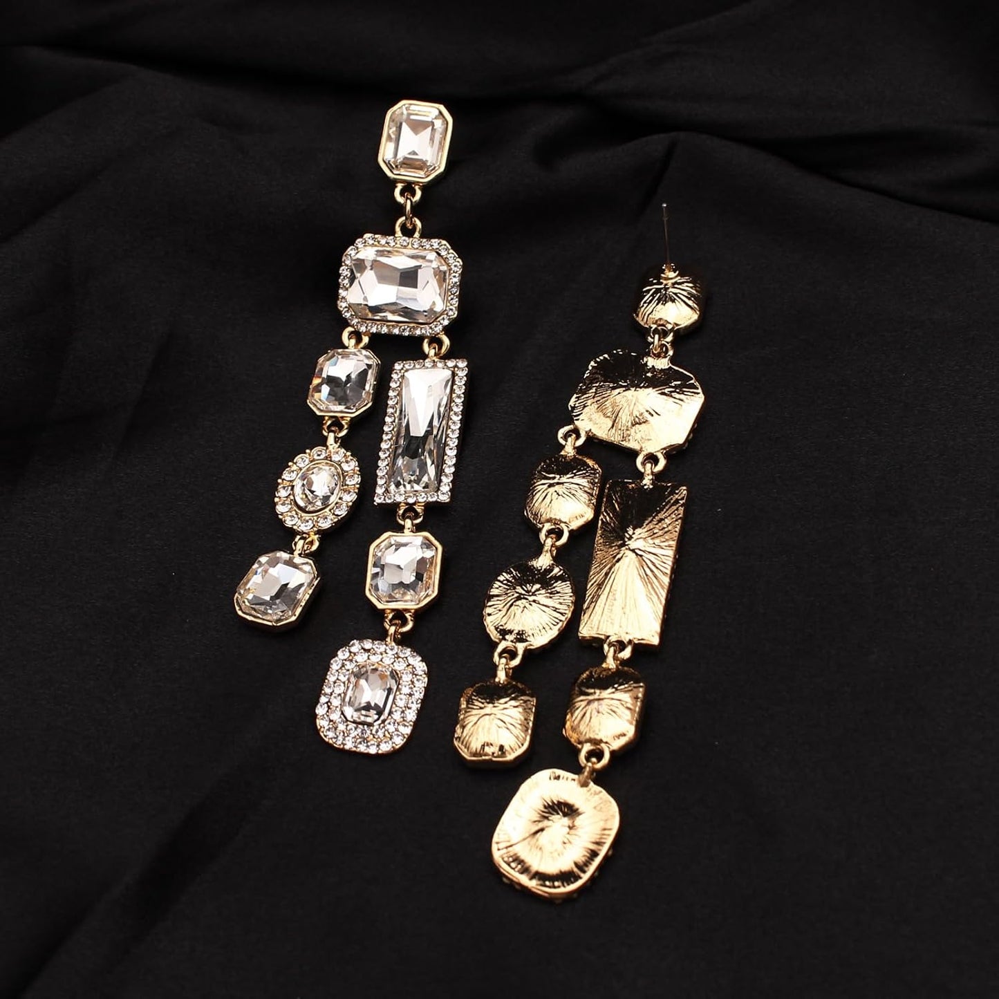 Vintage Rectangle Teardrop Chandelier Earrings, Art Deco Wedding Austrian Crystal Drop Dangle Earrings for Women Party Prom
