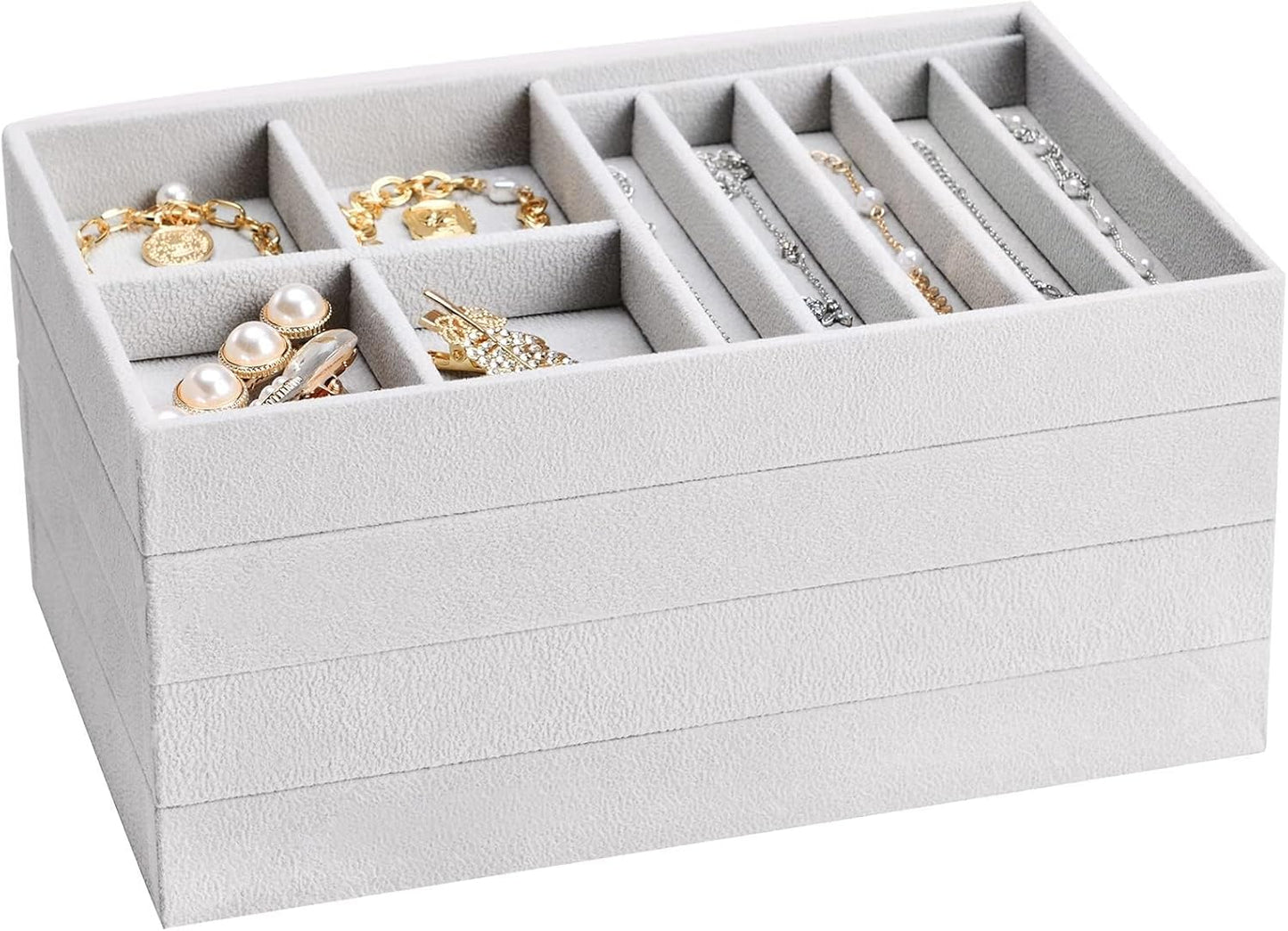 Stackable Jewelry Organizer Trays for Drawers, Storage for Earring Necklace Rings Bracelet with